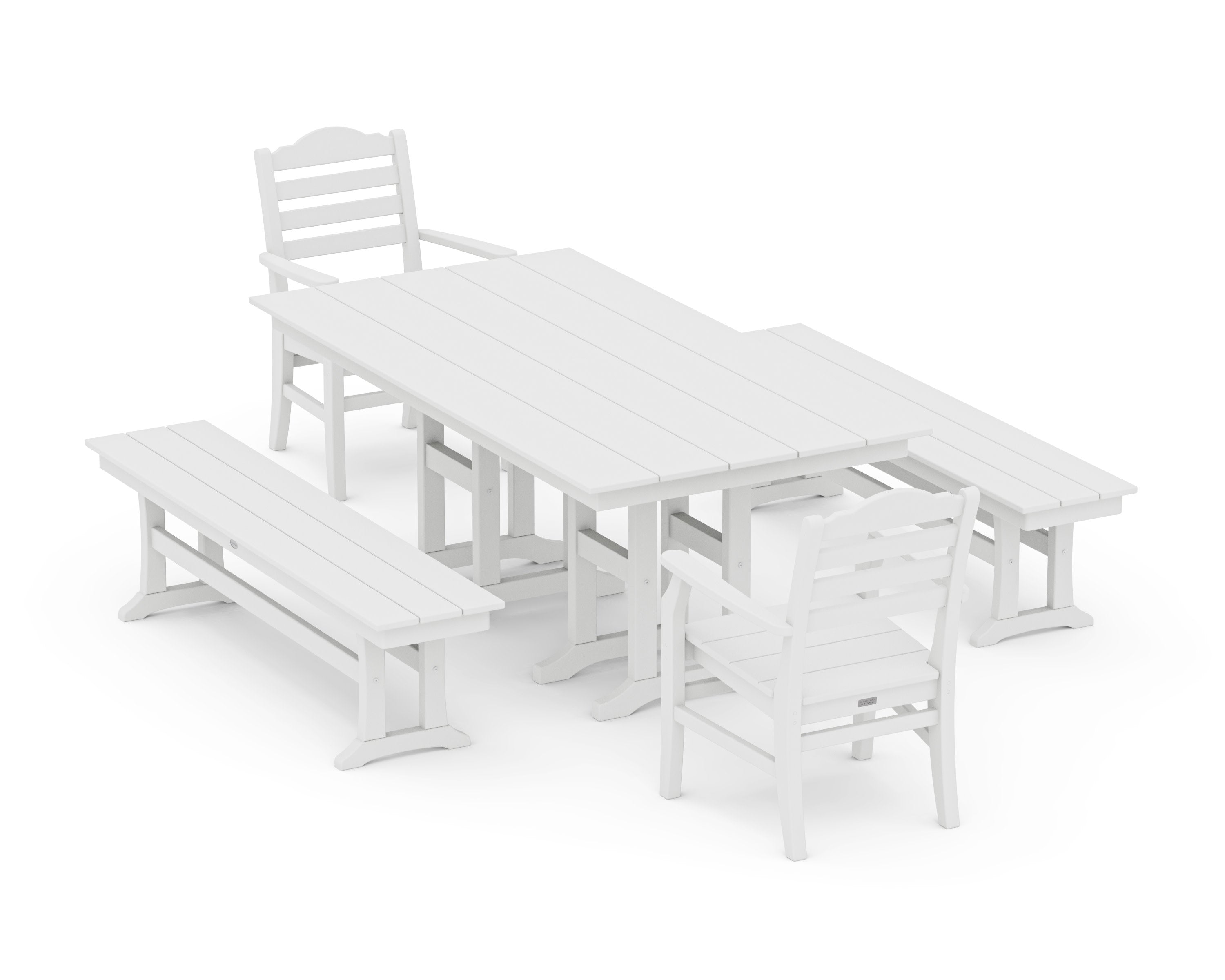 Savannah 5-Piece Farmhouse Dining Set with Benches in White