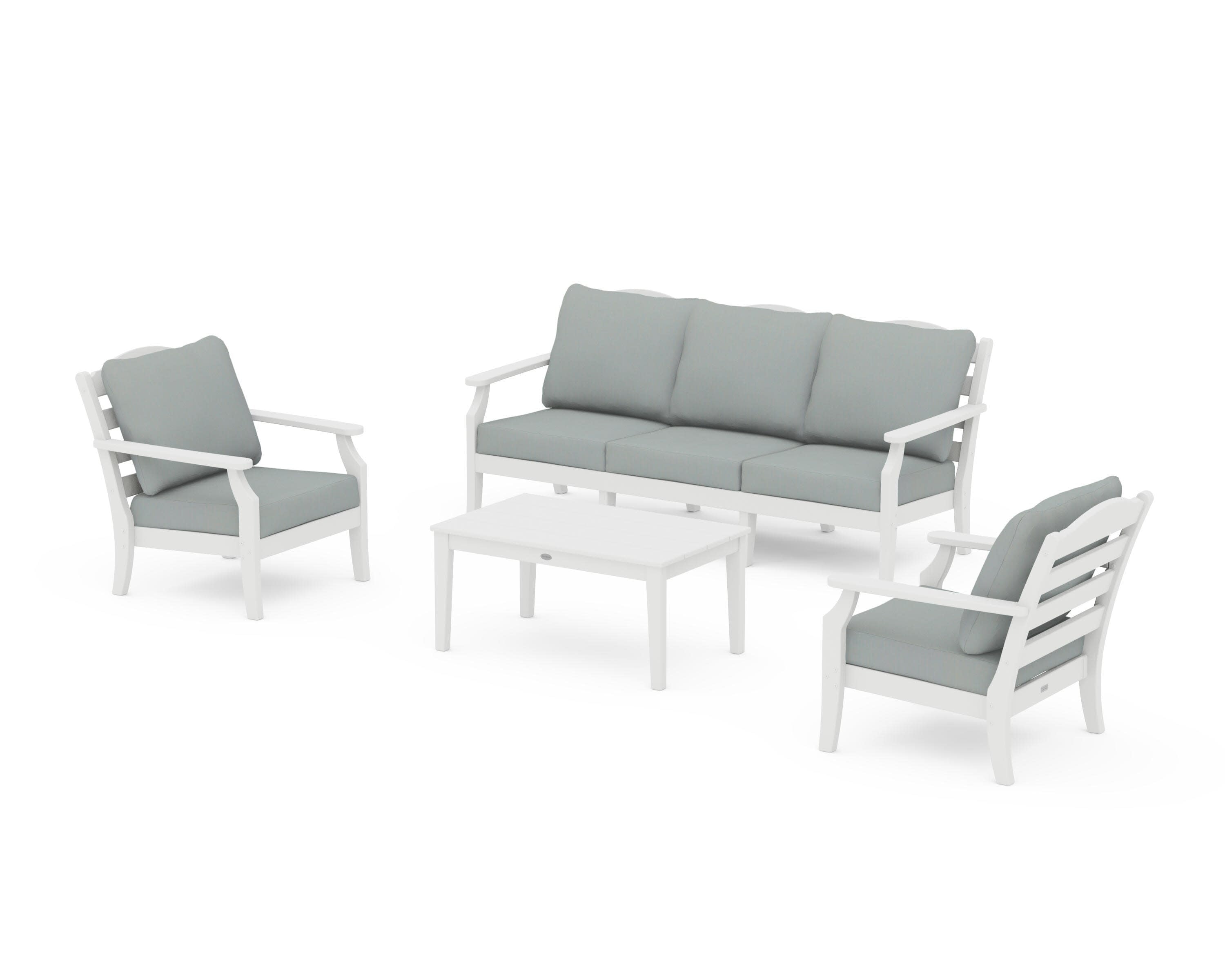 Savannah 4-Piece Deep Seating Set with Sofa in White / Spa