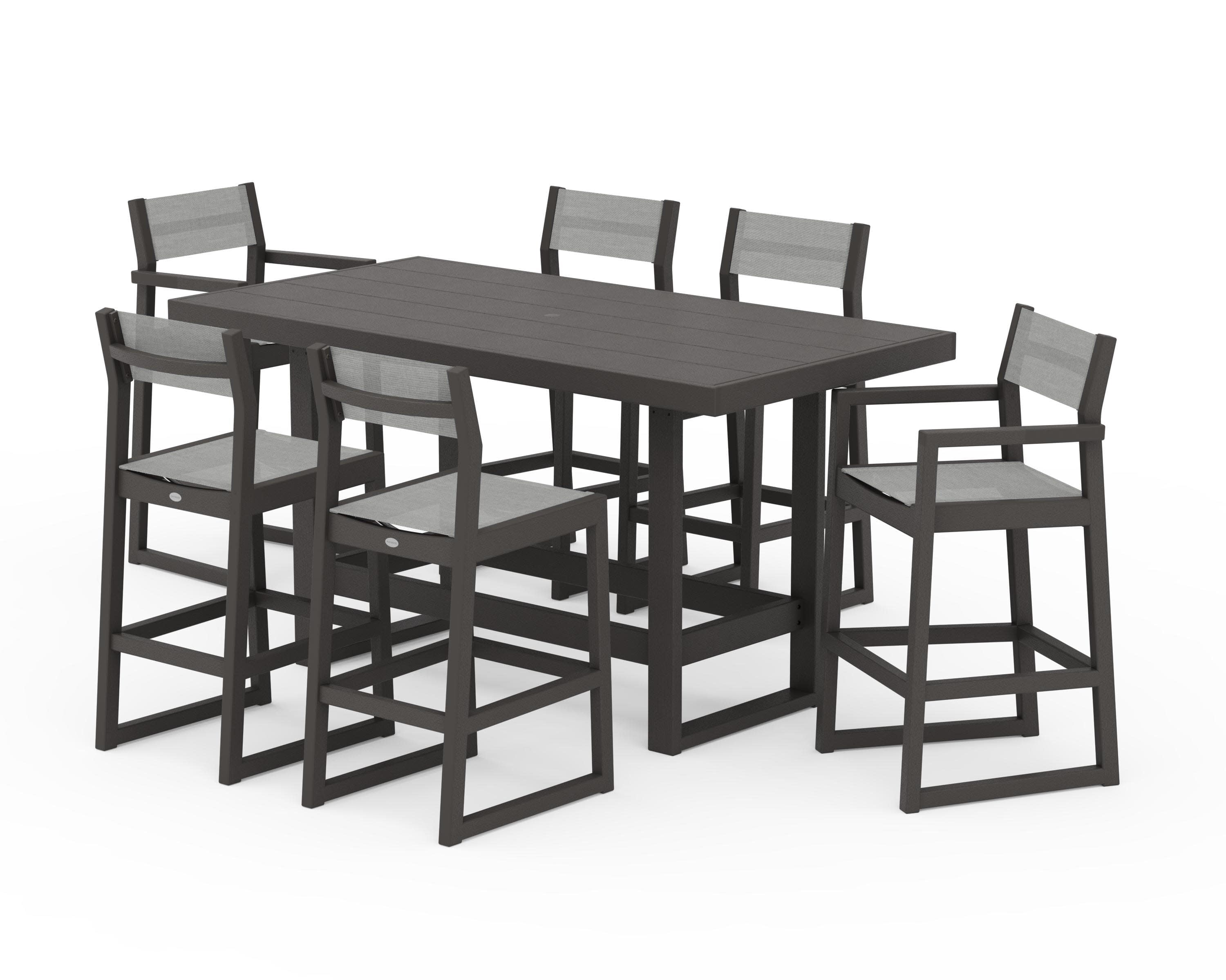 EDGE Sling 7-Piece Bar Table Set in Vintage Coffee / Metallic Sling