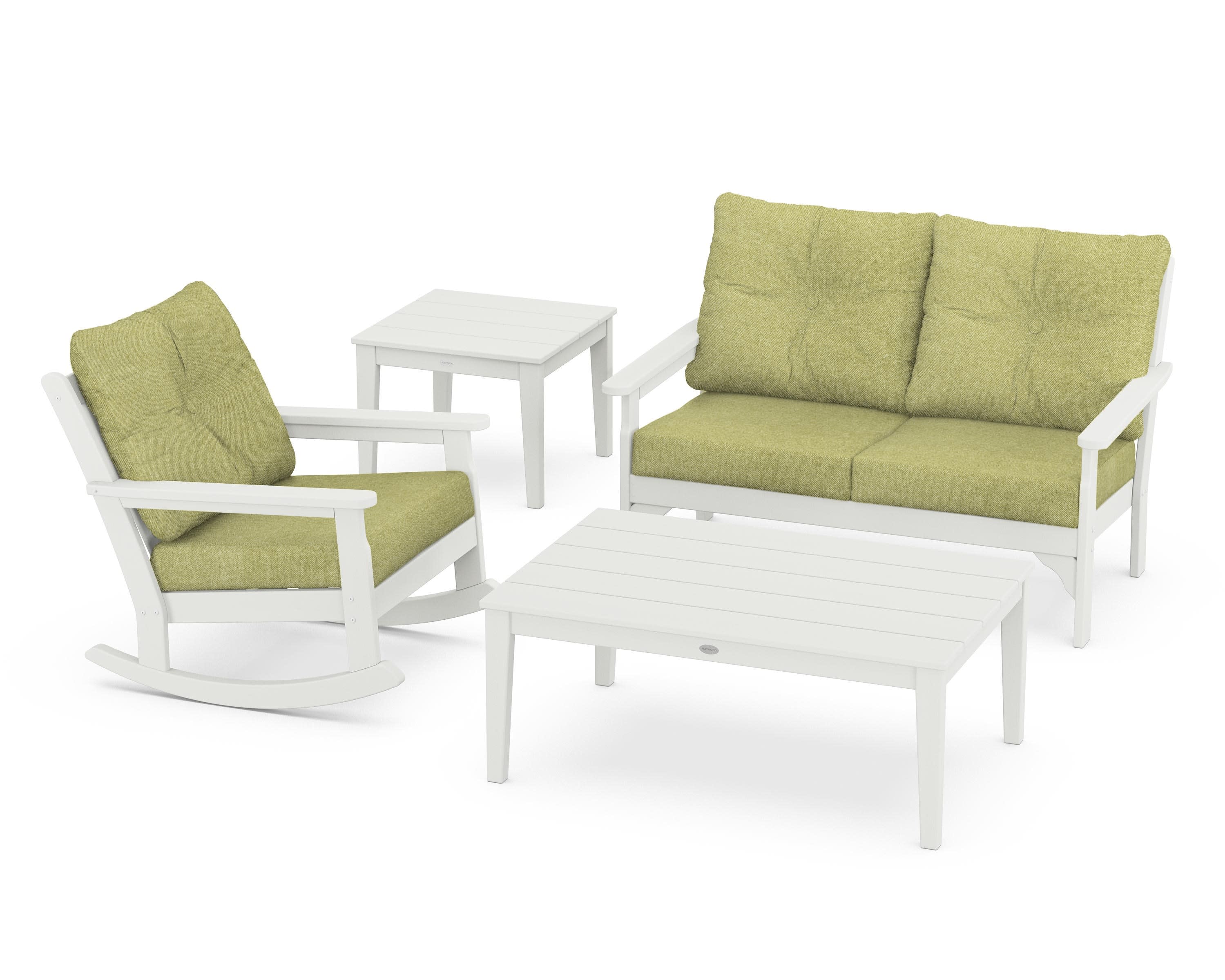 Vineyard 4-Piece Deep Seating Rocker Set in Vintage White / Chartreuse Boucle