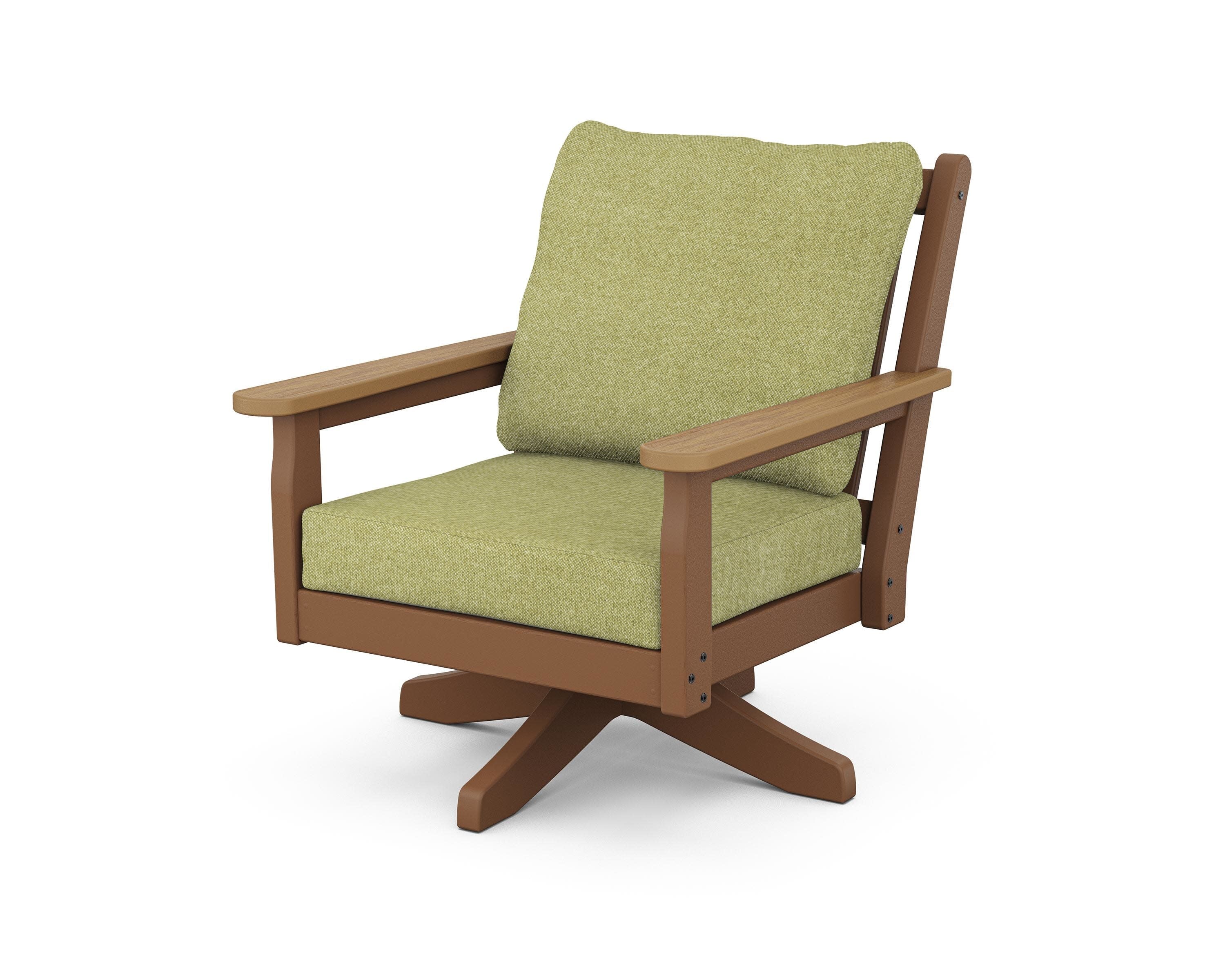 Chippendale Deep Seating Swivel Chair in Teak / Natural / Chartreuse Boucle