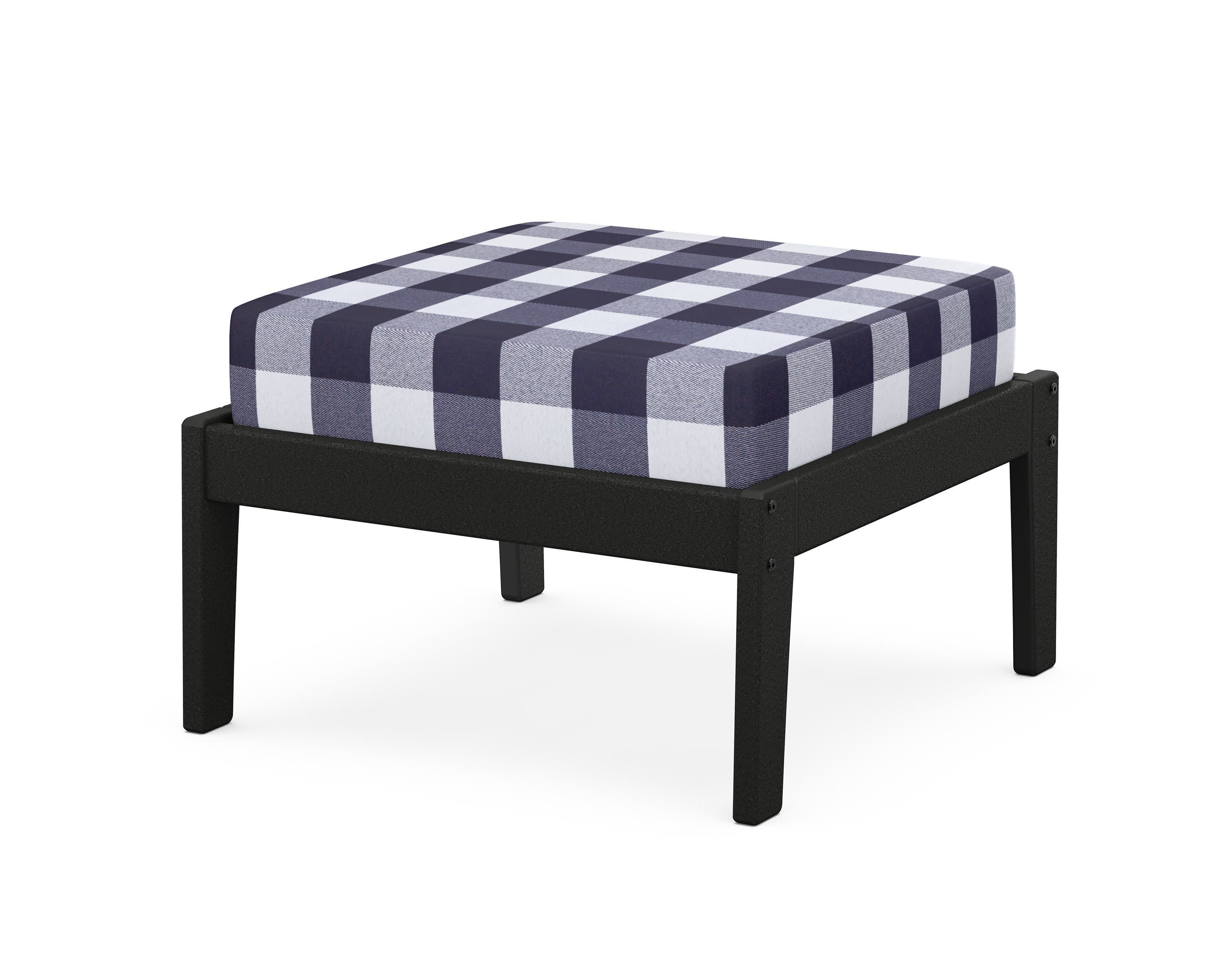 Deep Seating Ottoman in Black / Buffalo Plaid Navy