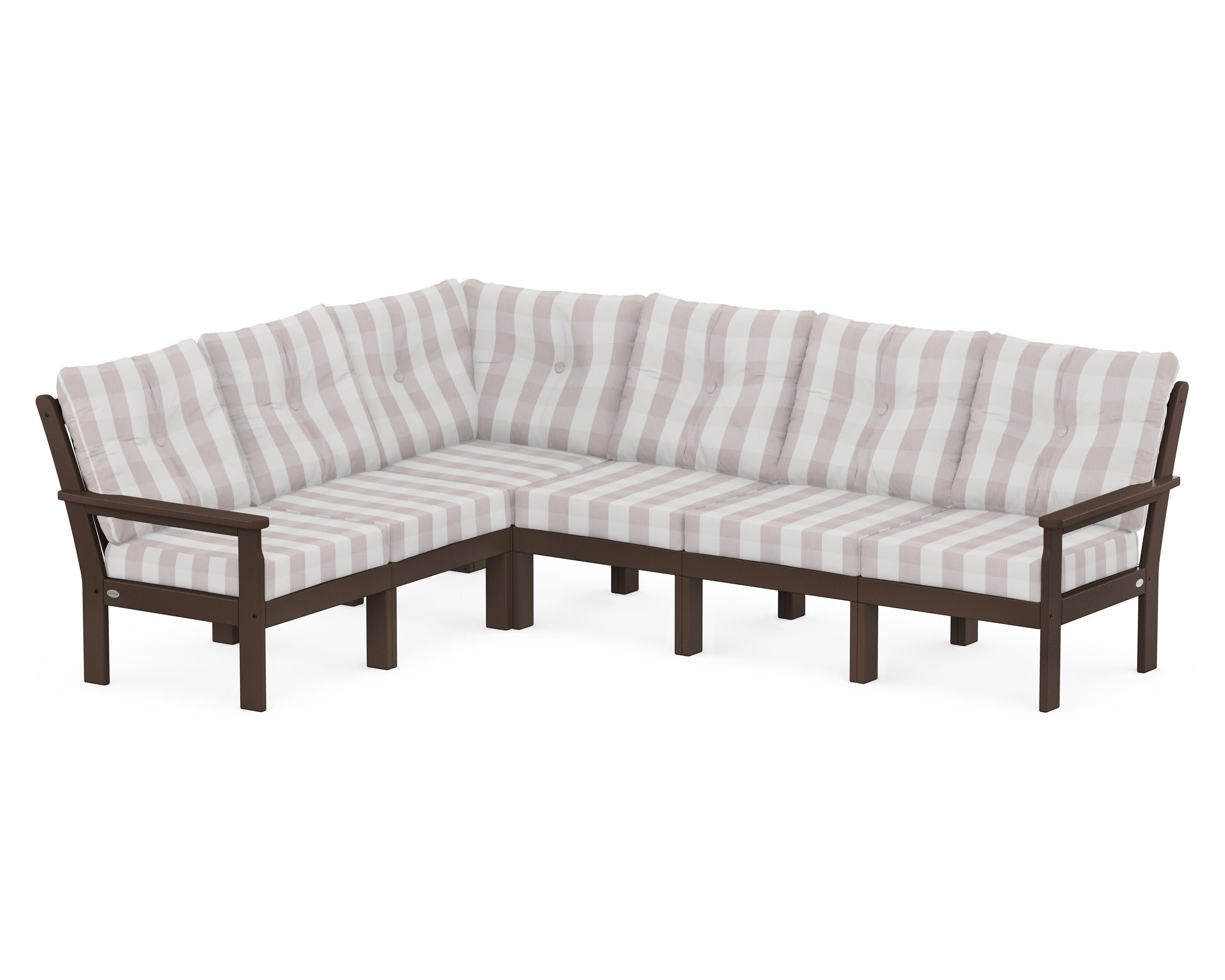 Vineyard 6-Piece Sectional in Mahogany / Buffalo Plaid Dune Burlap
