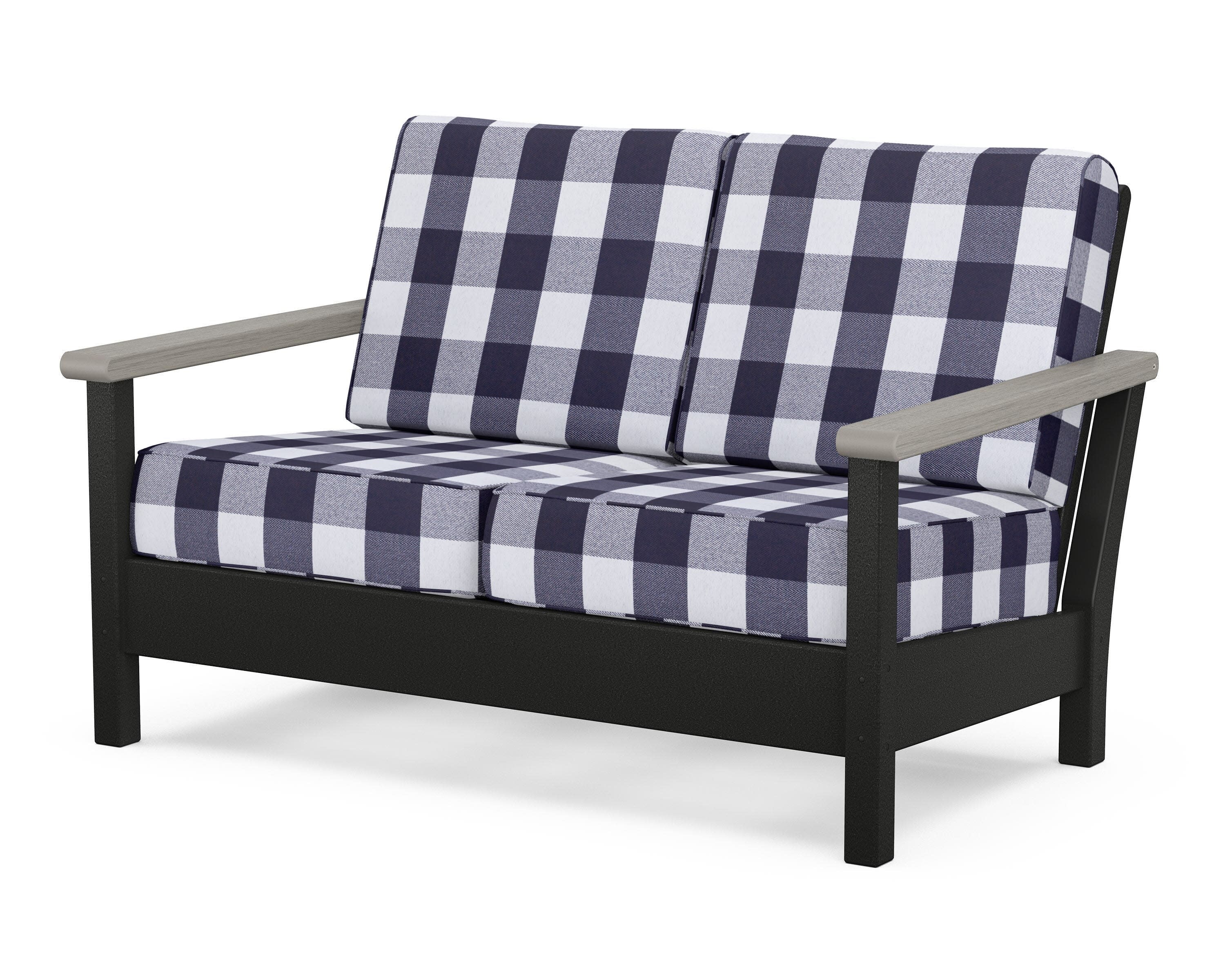 Harbour Deep Seating Loveseat in Black / Driftwood / Buffalo Plaid Navy