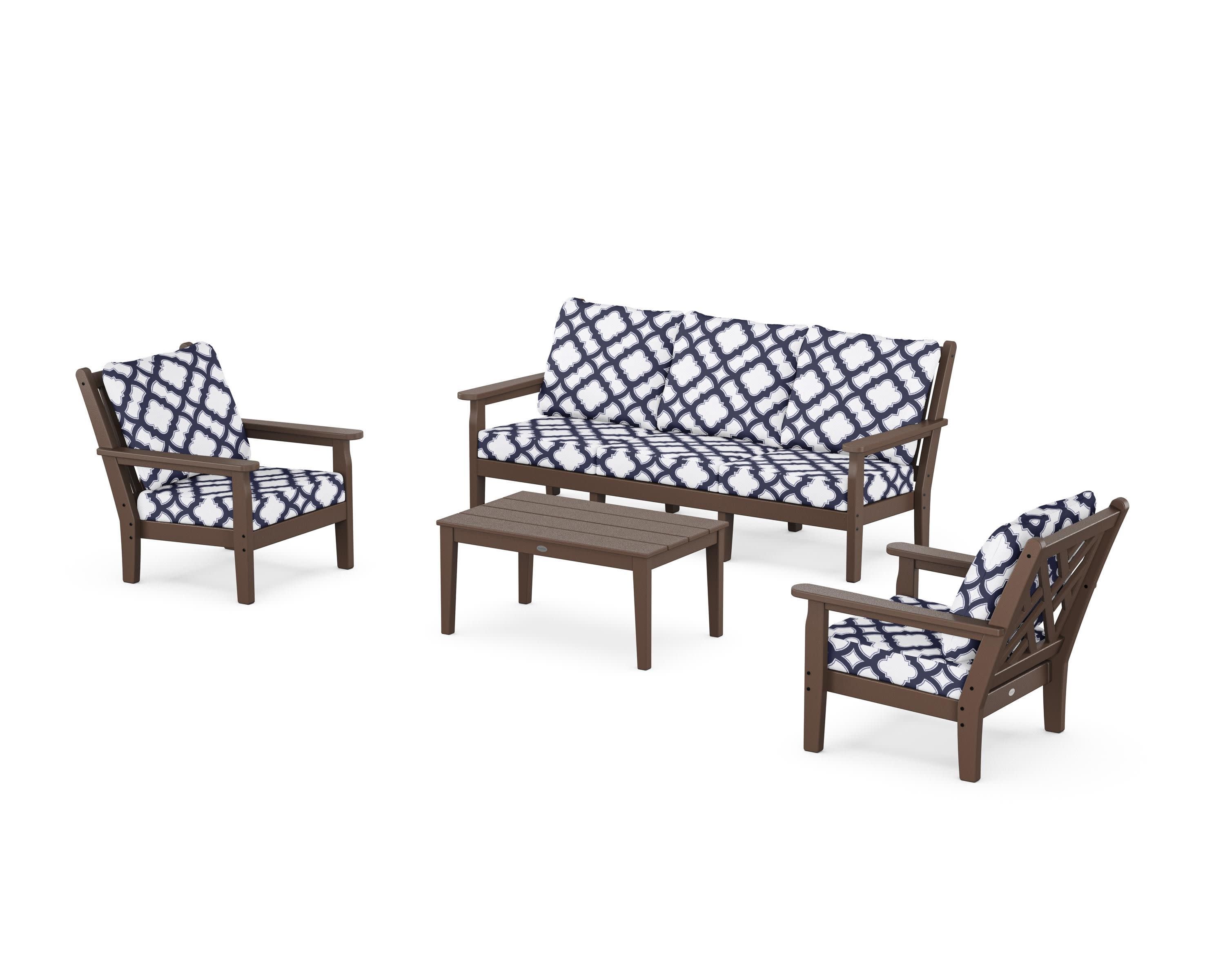 Chippendale 4-Piece Deep Seating Set with Sofa in Mahogany / Trellis Navy