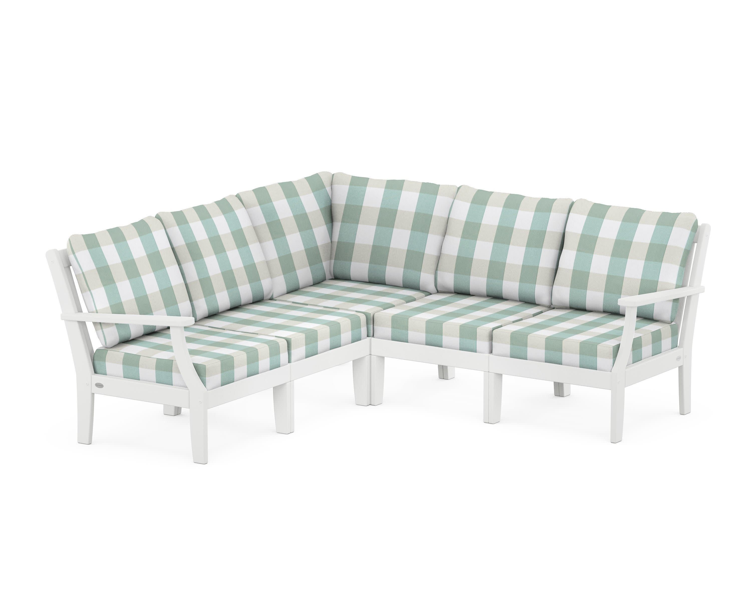 Braxton Modular 5-Piece Deep Seating Set in White / Buffalo Plaid Glacier Spa