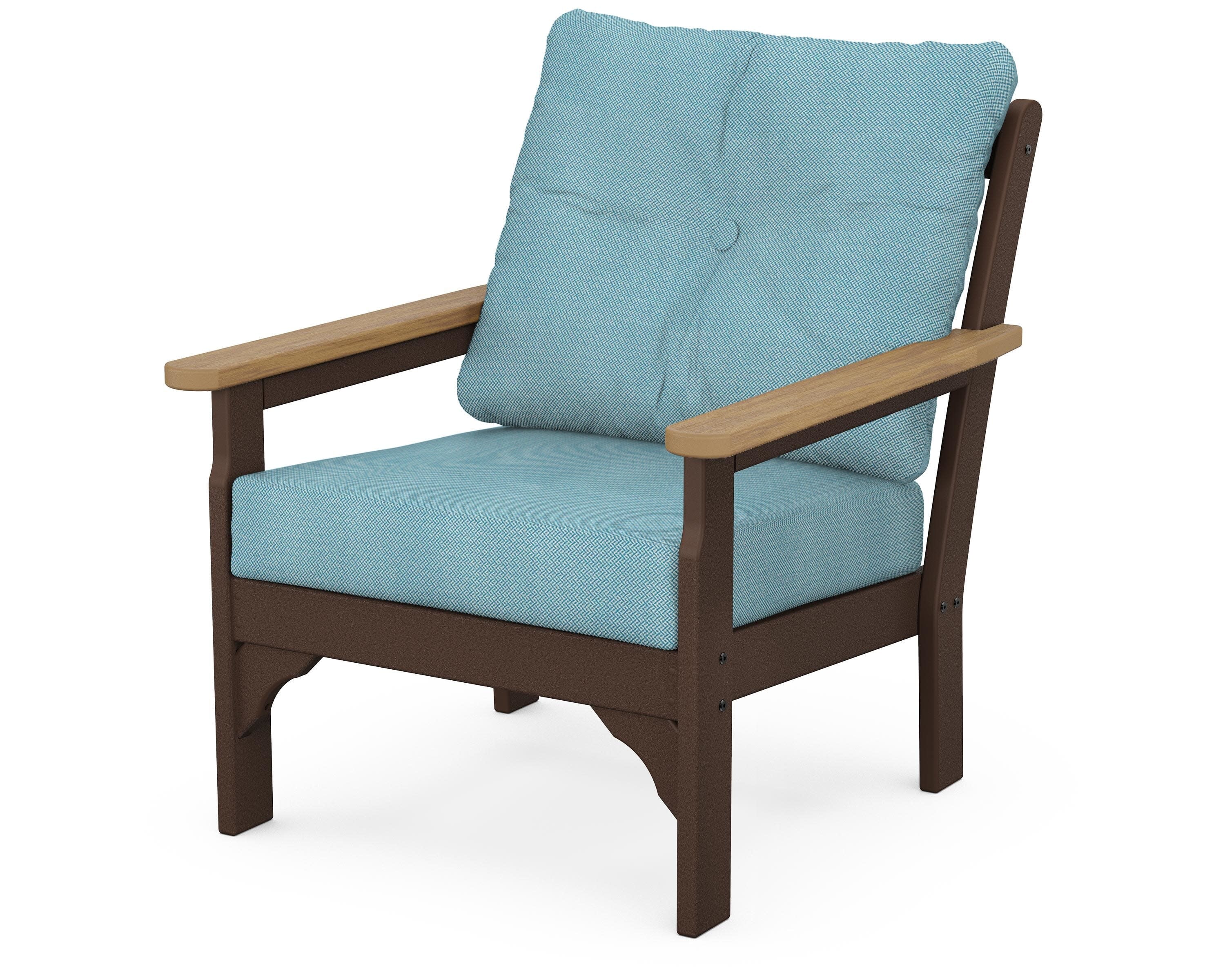 Vineyard Deep Seating Chair in Mahogany / Natural / Lattice Sky Blue