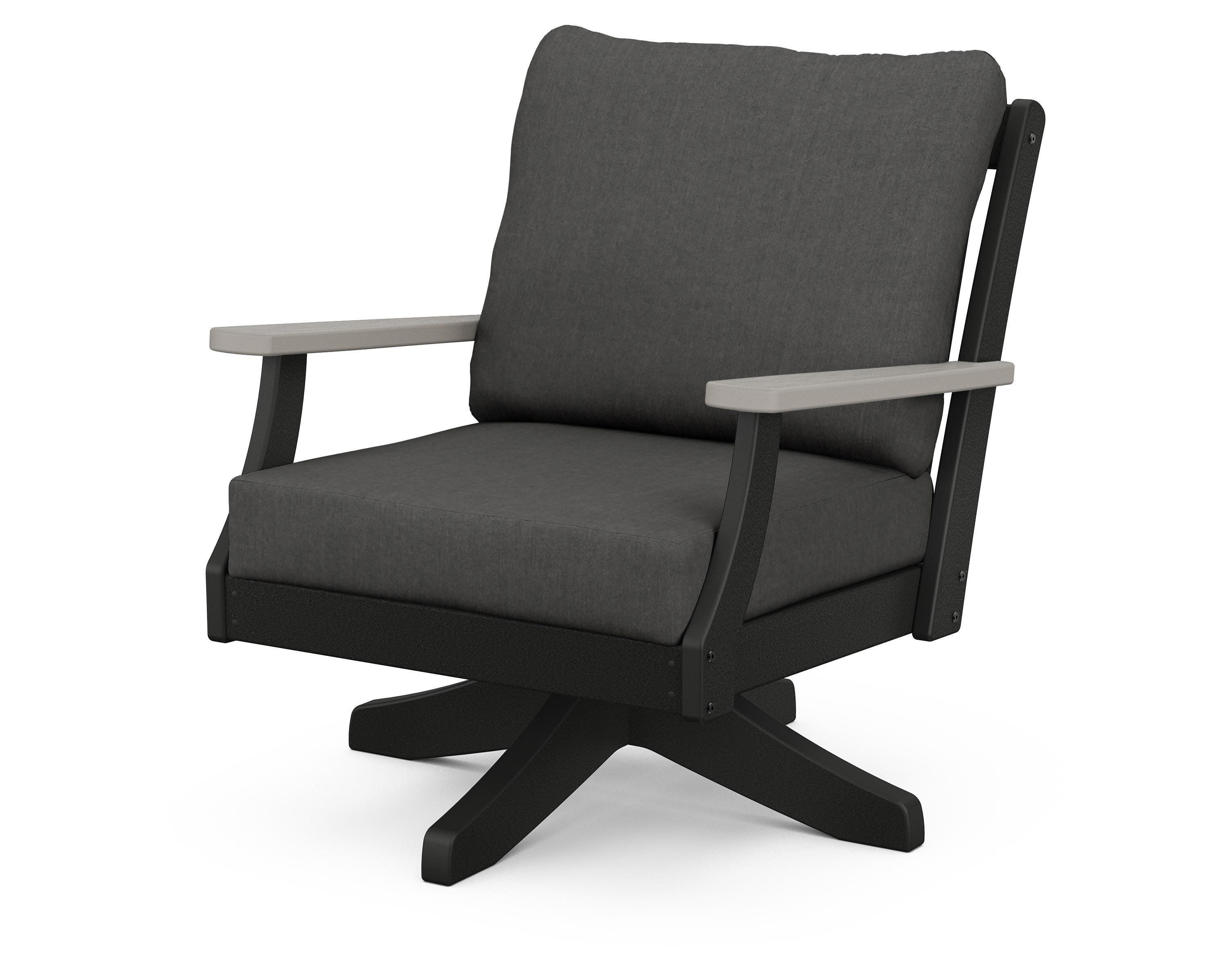Braxton Deep Seating Swivel Chair in Black / Driftwood / Spectrum Carbon