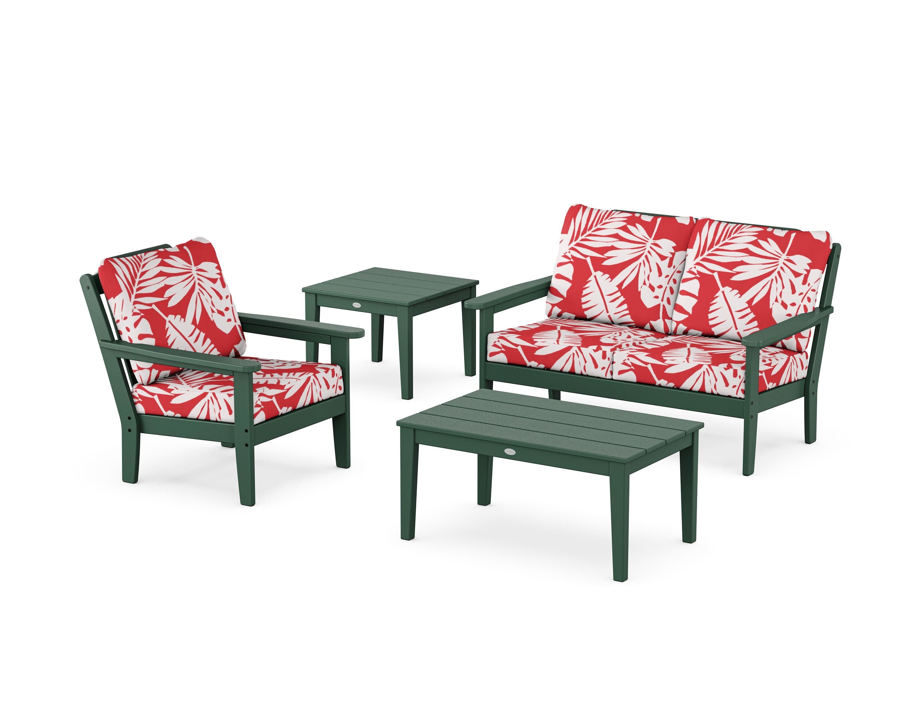 Wovendale 4-Piece Deep Seating Set in Green / Leaf Crimson