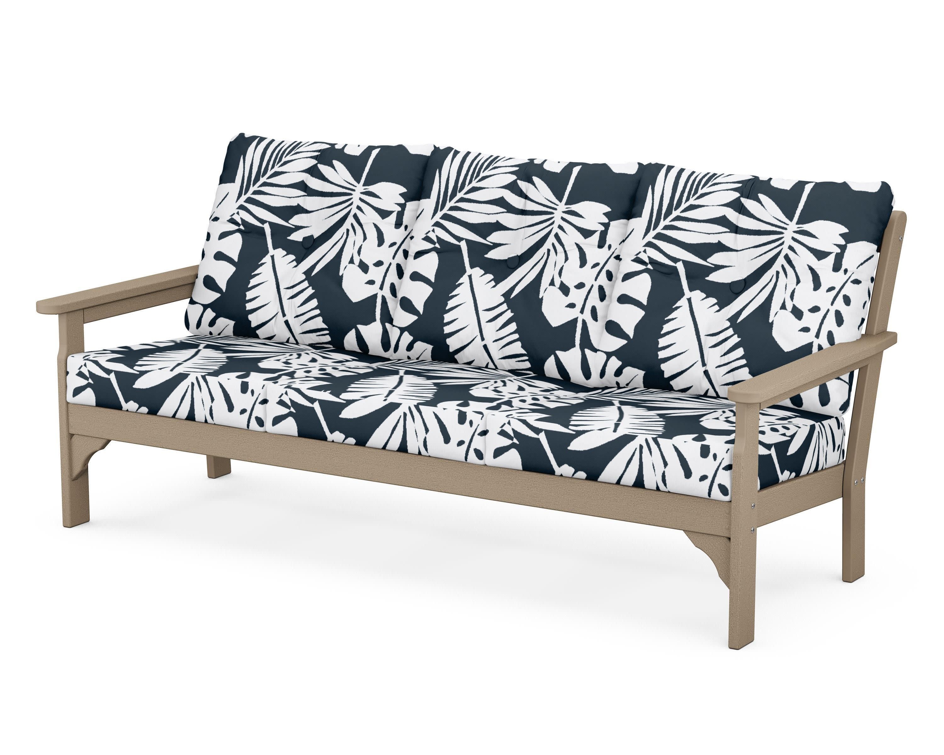 Vineyard Deep Seating Sofa in Vintage Sahara / Leaf Marine Indigo