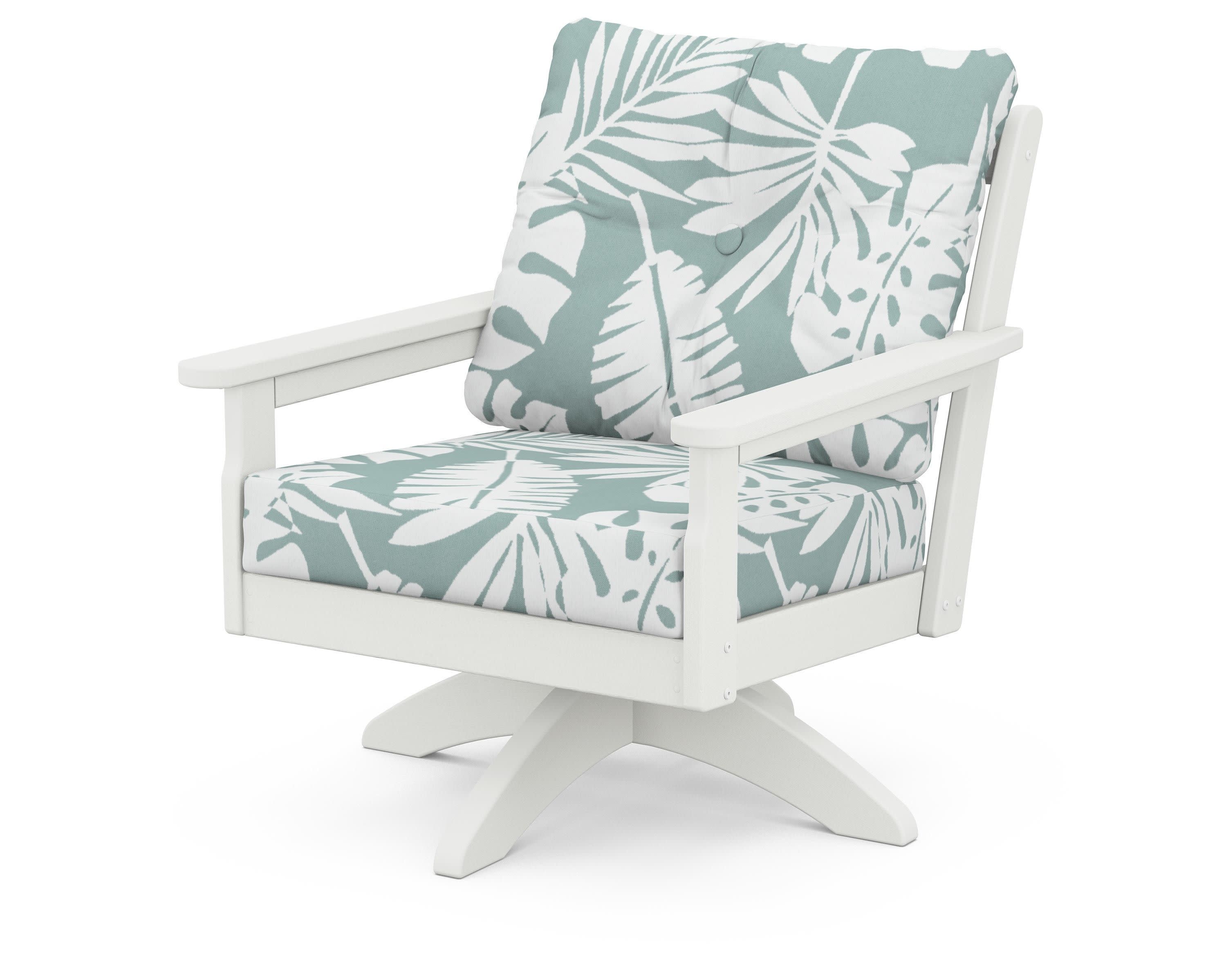 Vineyard Deep Seating Swivel Chair in Vintage White / Leaf Glacier Spa