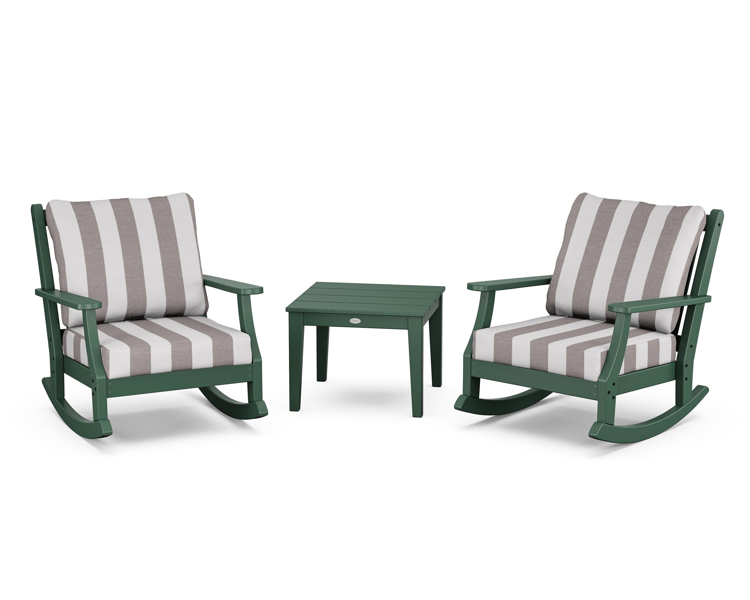Wovendale 3-Piece Deep Seating Rocker Set in Green / Cabana Stripe Grey Mist
