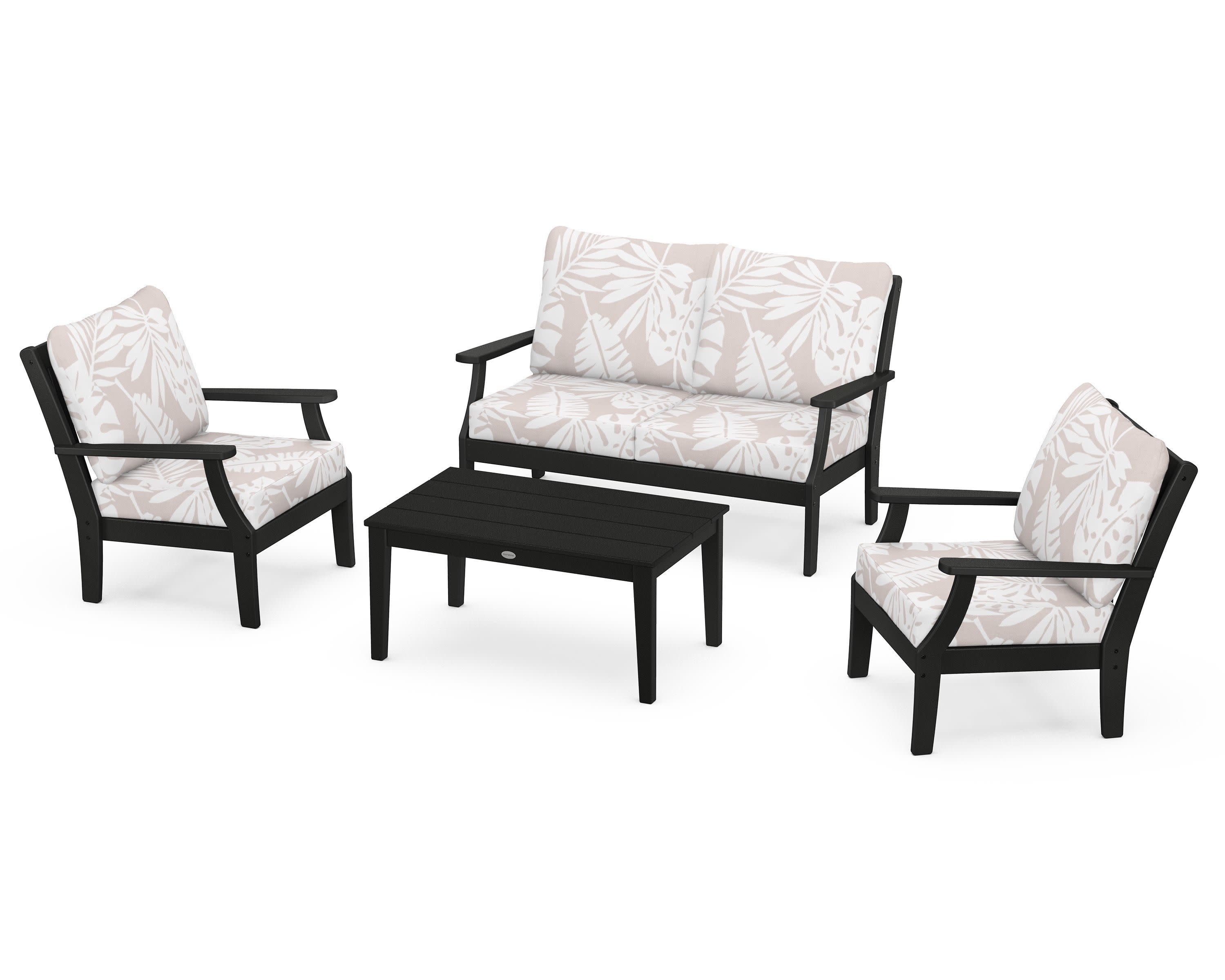 Braxton 4-Piece Deep Seating Chair Set in Black / Leaf Dune Burlap