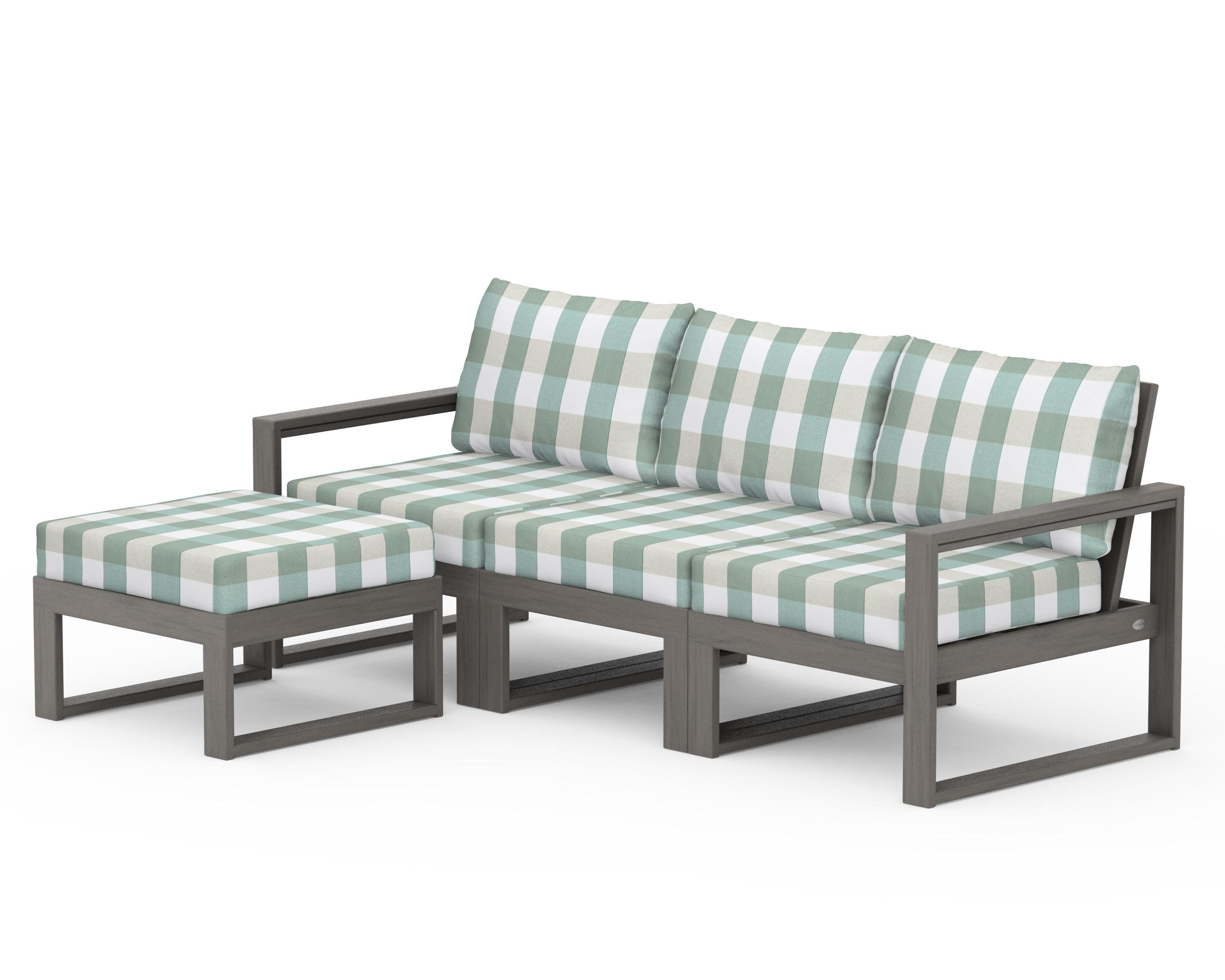 EDGE 4-Piece Modular Deep Seating Set with Ottoman in Driftwood / Buffalo Plaid Glacier Spa