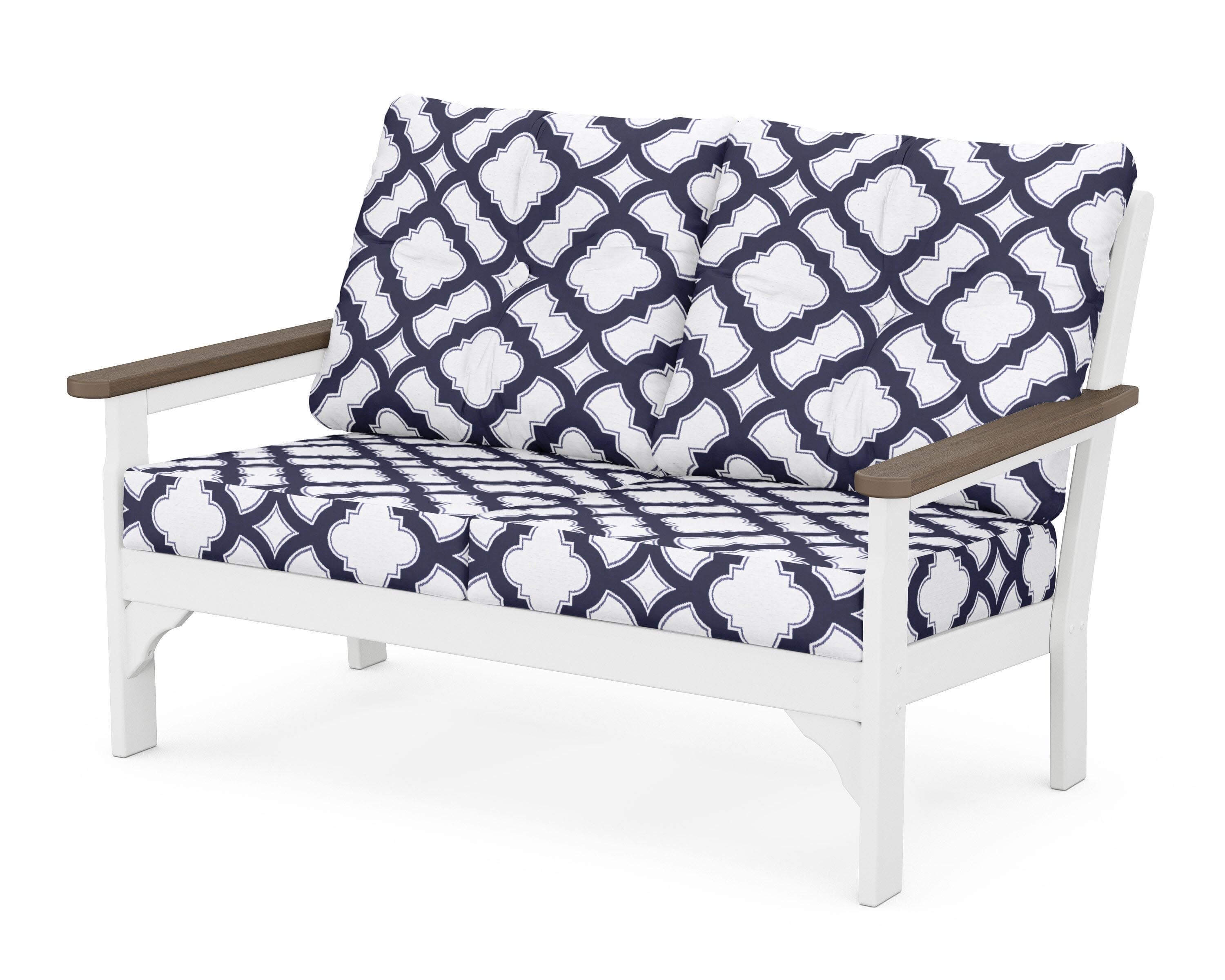 Vineyard Deep Seating Loveseat in White / Kona / Trellis Navy