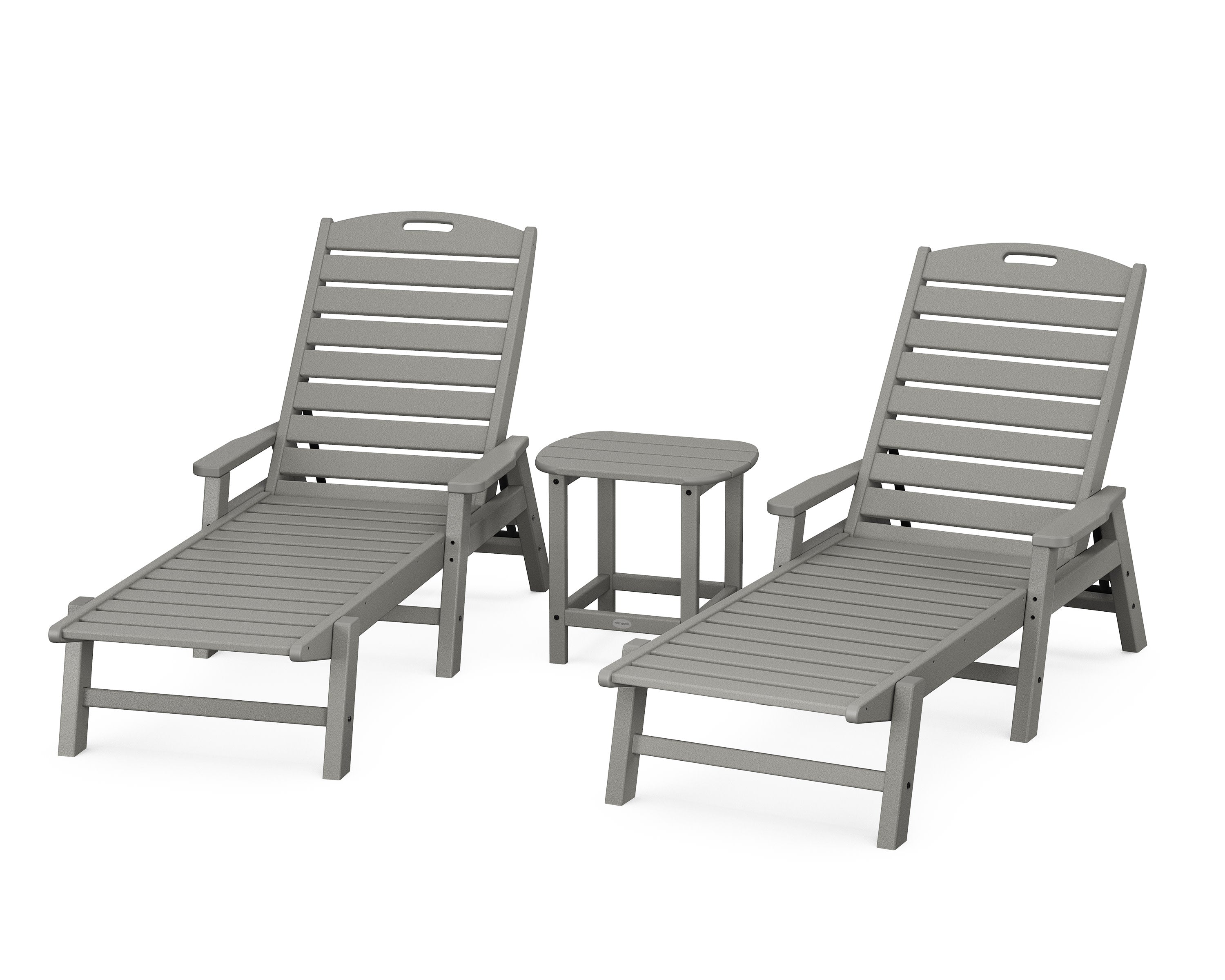 Nautical 3-Piece Chaise Lounge with Arms Set with South Beach 18" Side Table in Slate Grey