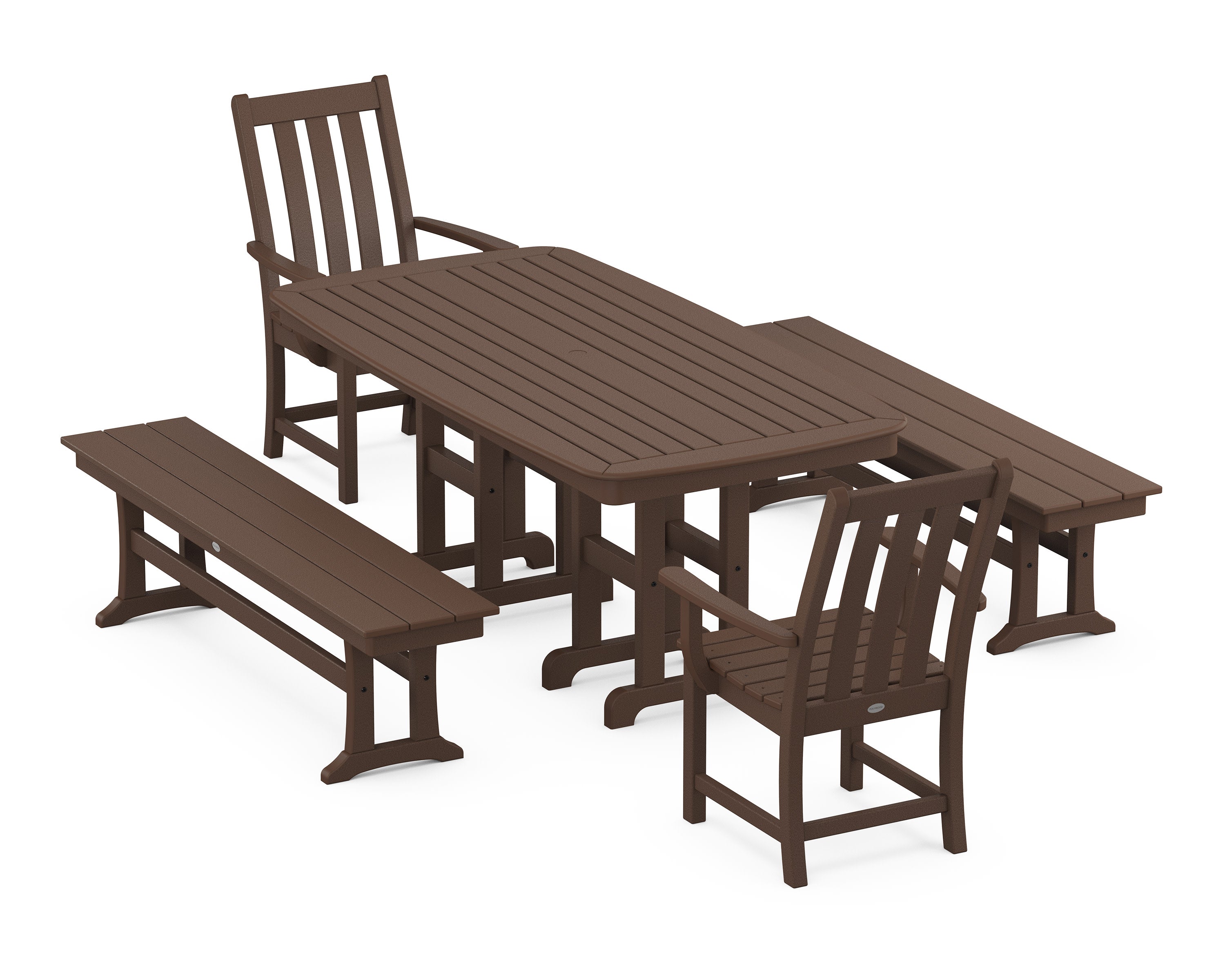 Vineyard 5-Piece Dining Set with Benches in Mahogany
