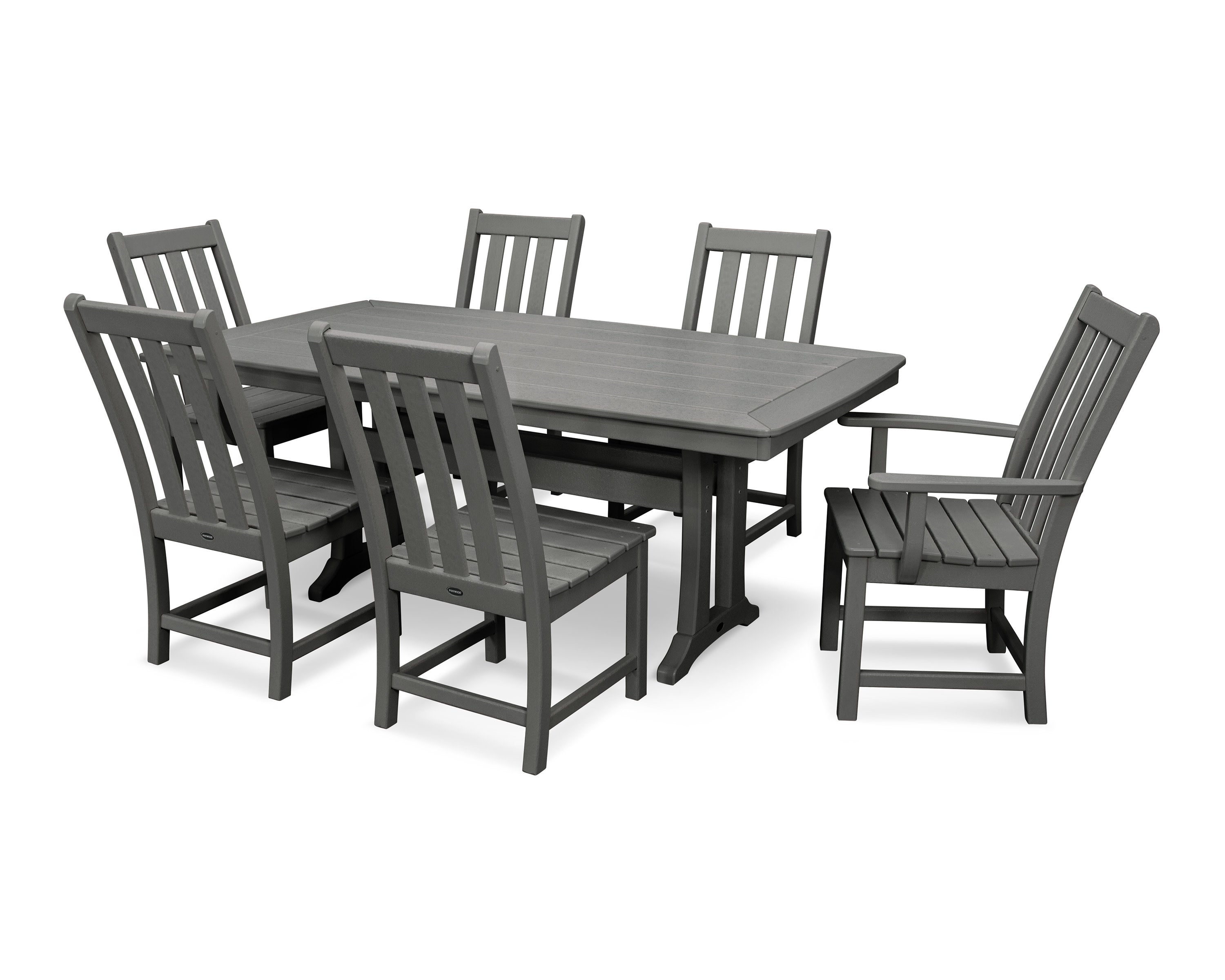 Vineyard 7-Piece Dining Set with Trestle Legs in Slate Grey