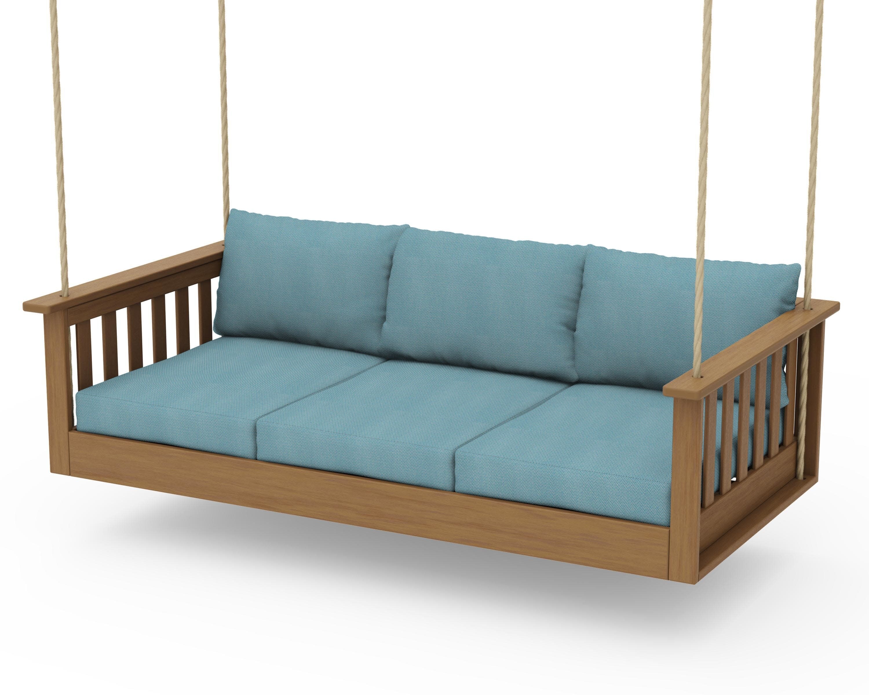 Vineyard Daybed Swing in Natural / Lattice Sky Blue