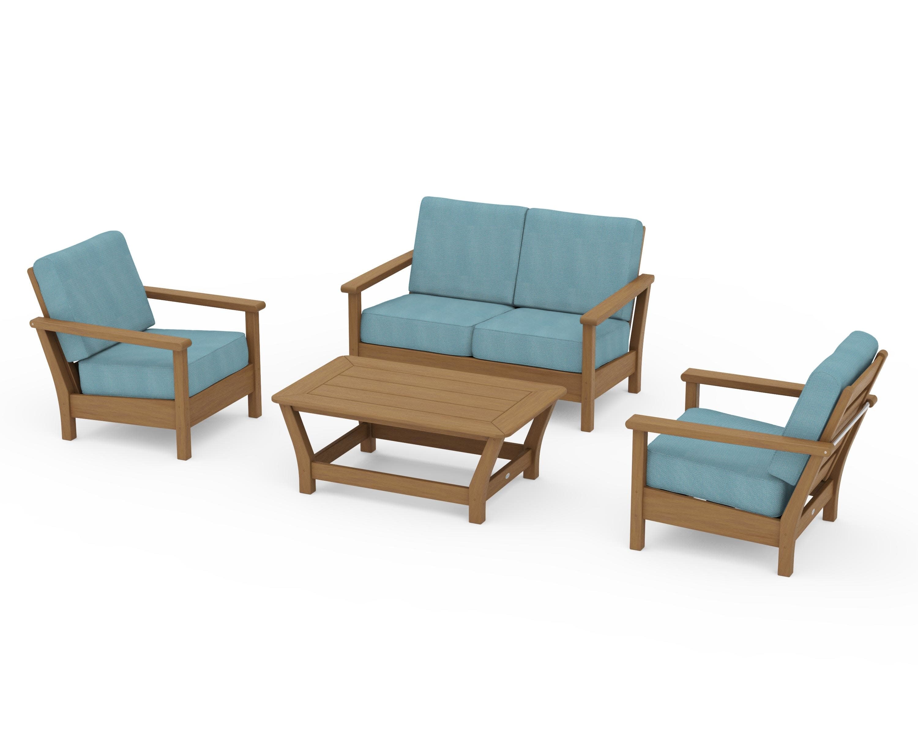 Harbour 4-Piece Deep Seating Set in Natural / Lattice Sky Blue