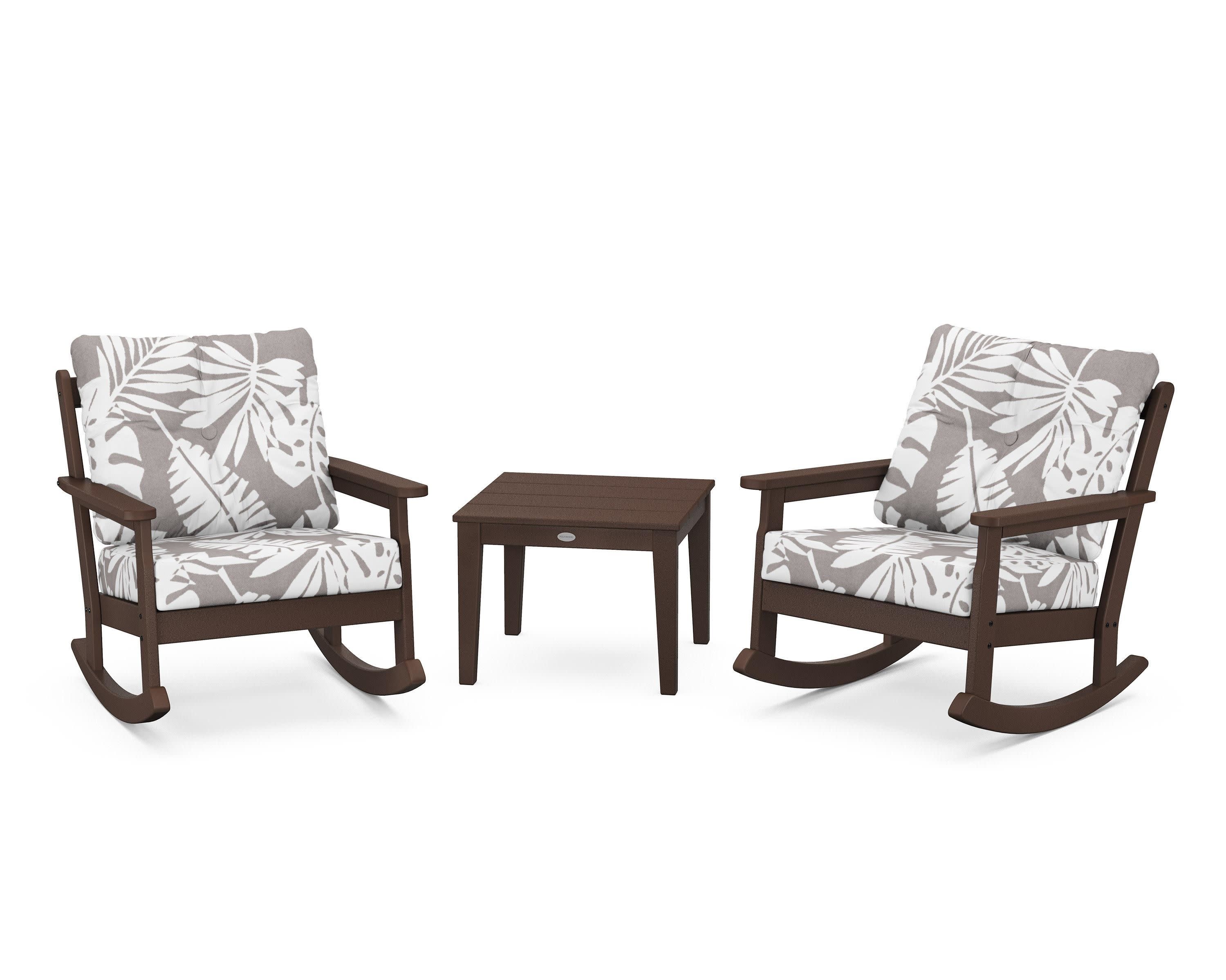 Vineyard 3-Piece Deep Seating Rocker Set in Mahogany / Leaf Grey Mist