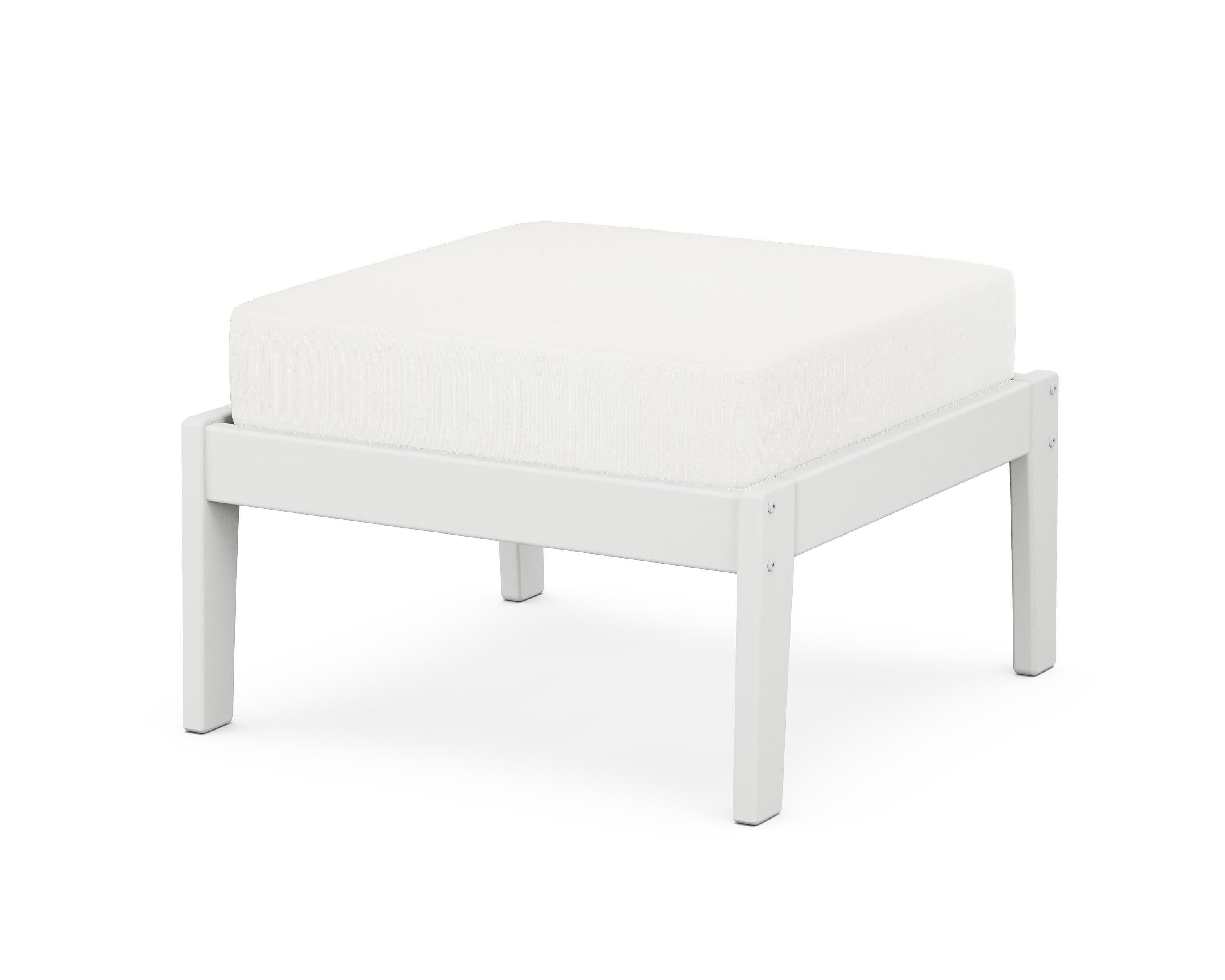 Deep Seating Ottoman in White / Natural Linen