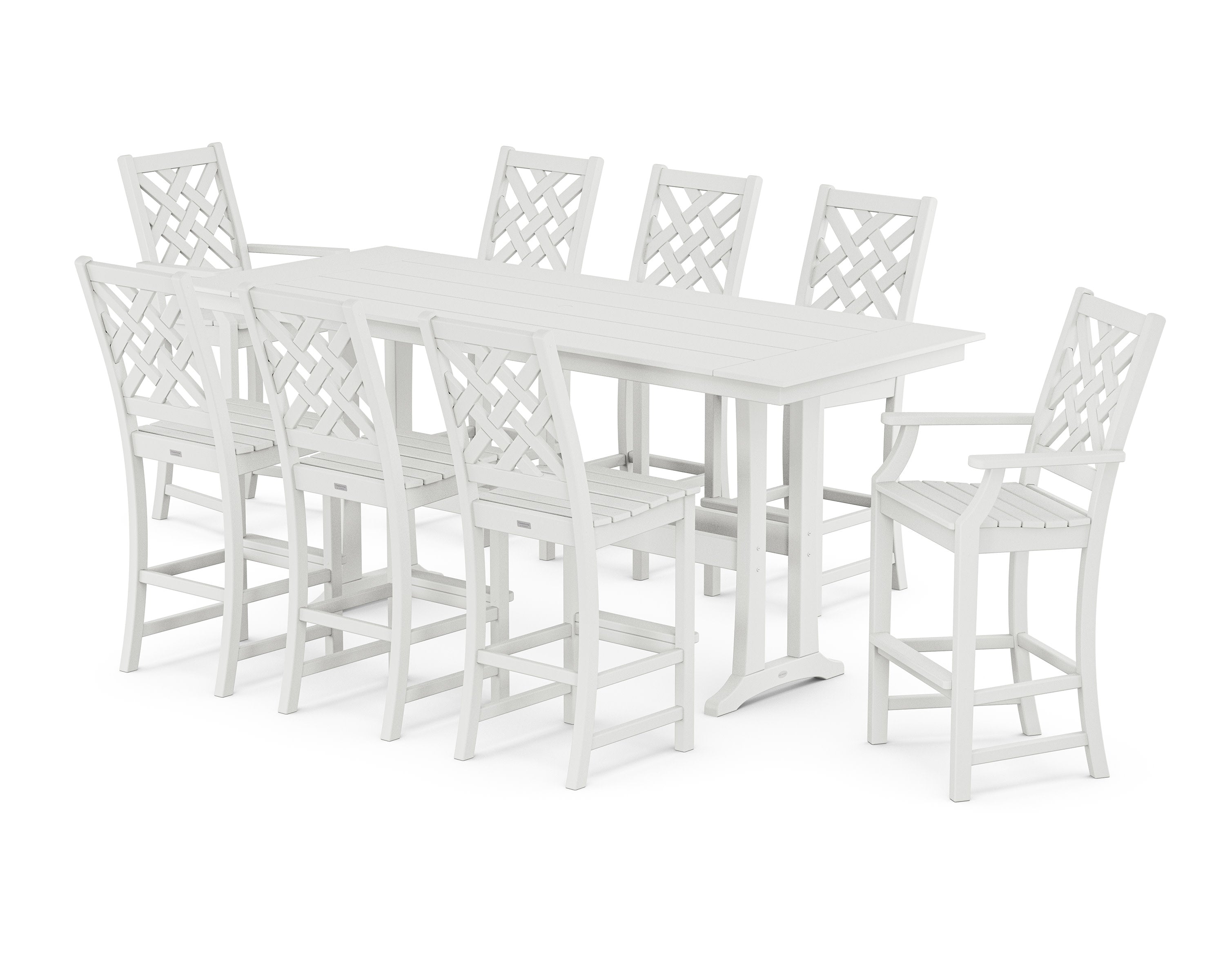Wovendale 9-Piece Farmhouse Bar Set with Trestle Legs in White