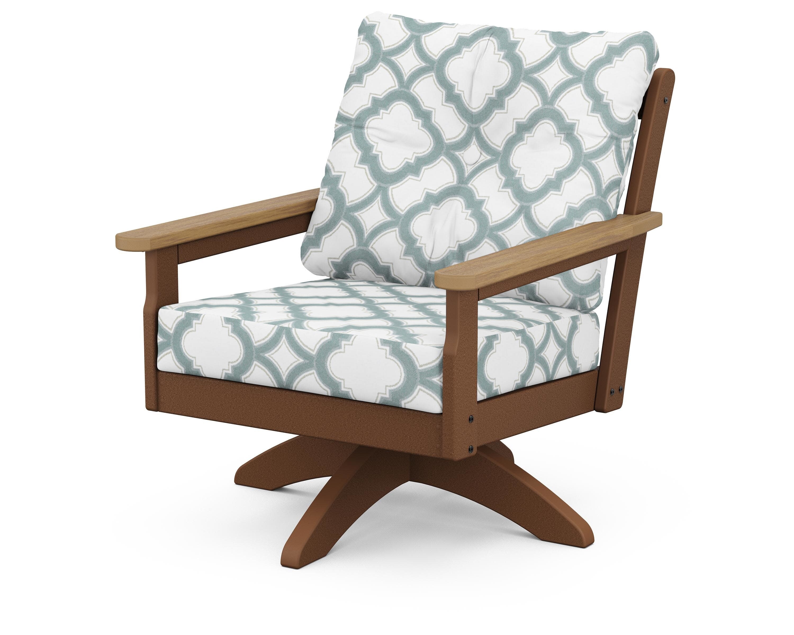 Vineyard Deep Seating Swivel Chair in Teak / Natural / Trellis Glacier Spa