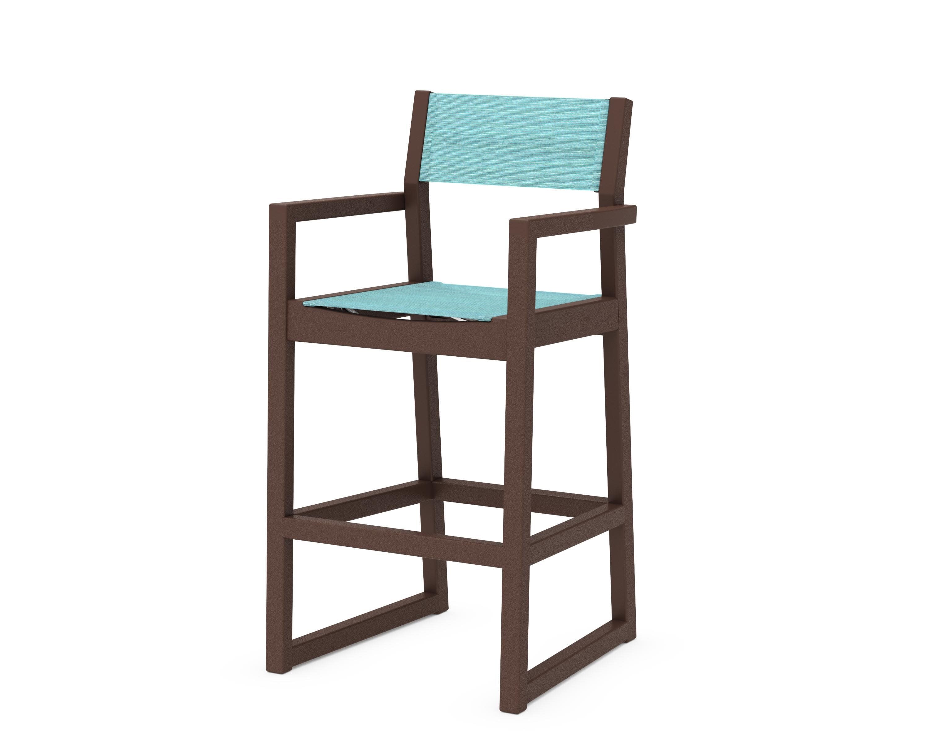 EDGE Sling Bar Arm Chair in Mahogany / Dupioni Aquamarine Sling