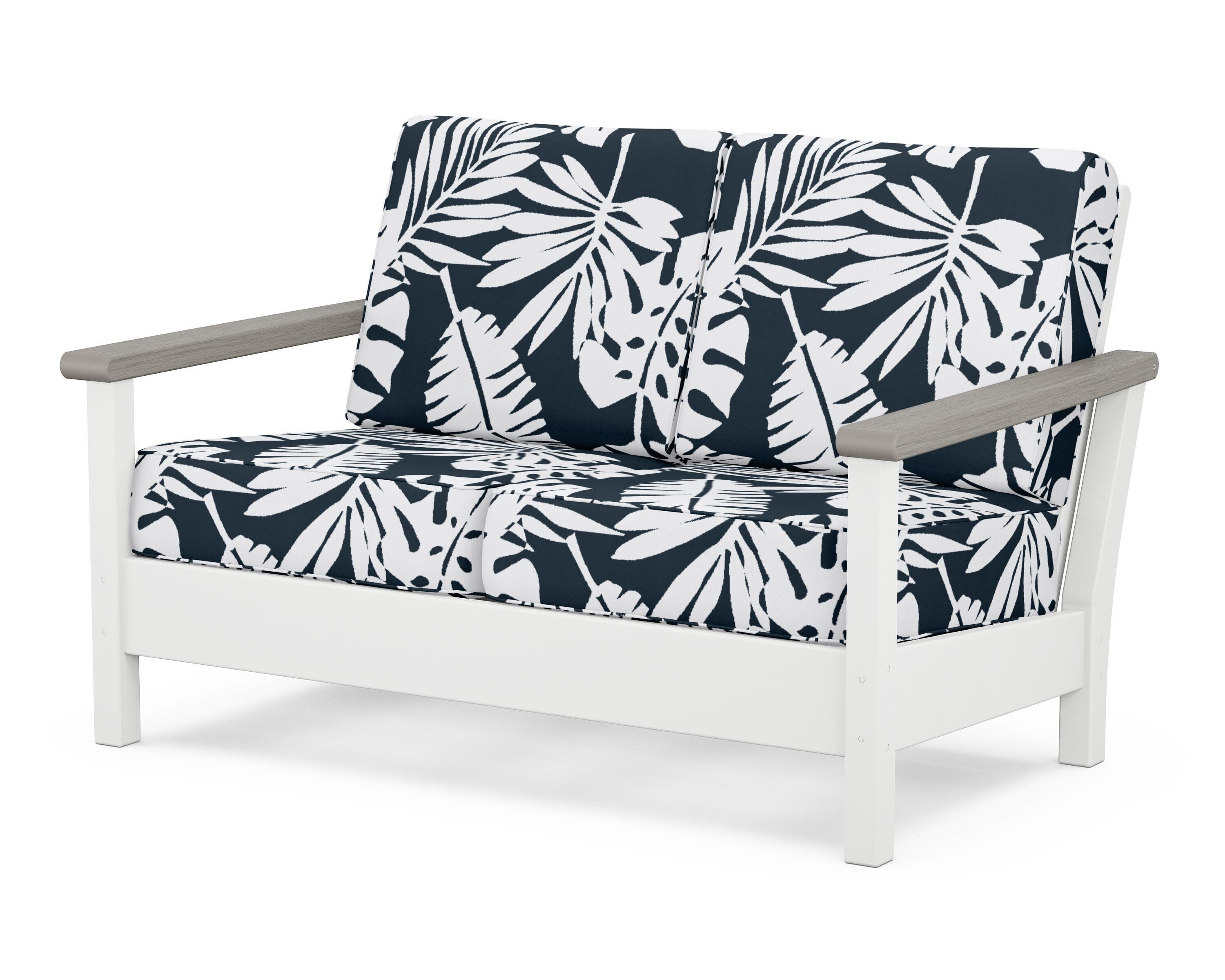 Harbour Deep Seating Loveseat in White / Driftwood / Leaf Marine Indigo