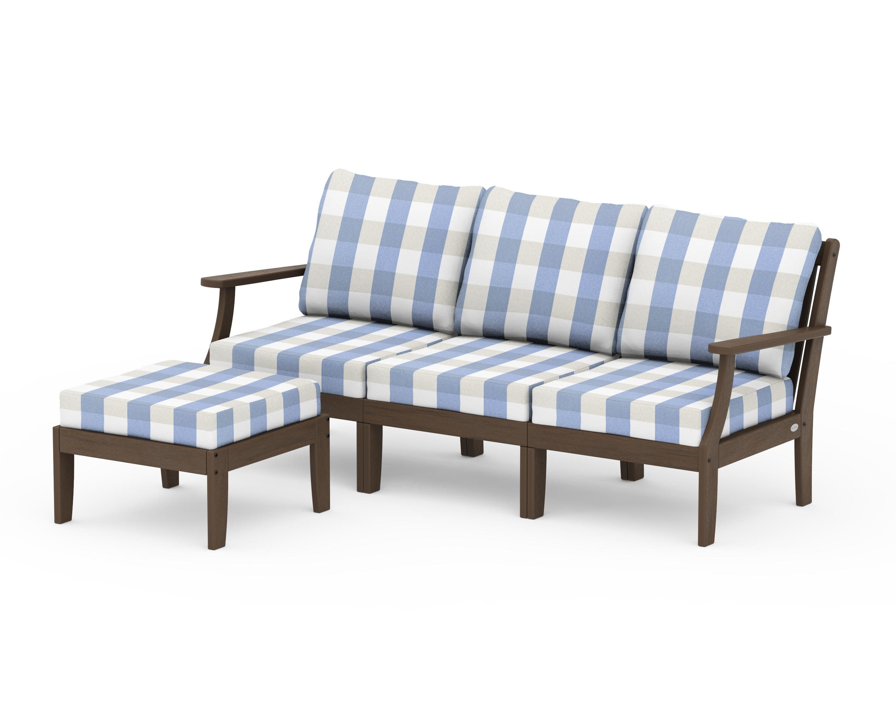 Braxton Modular 4-Piece Deep Seating Set with Ottoman in Kona / Buffalo Plaid Sky Blue
