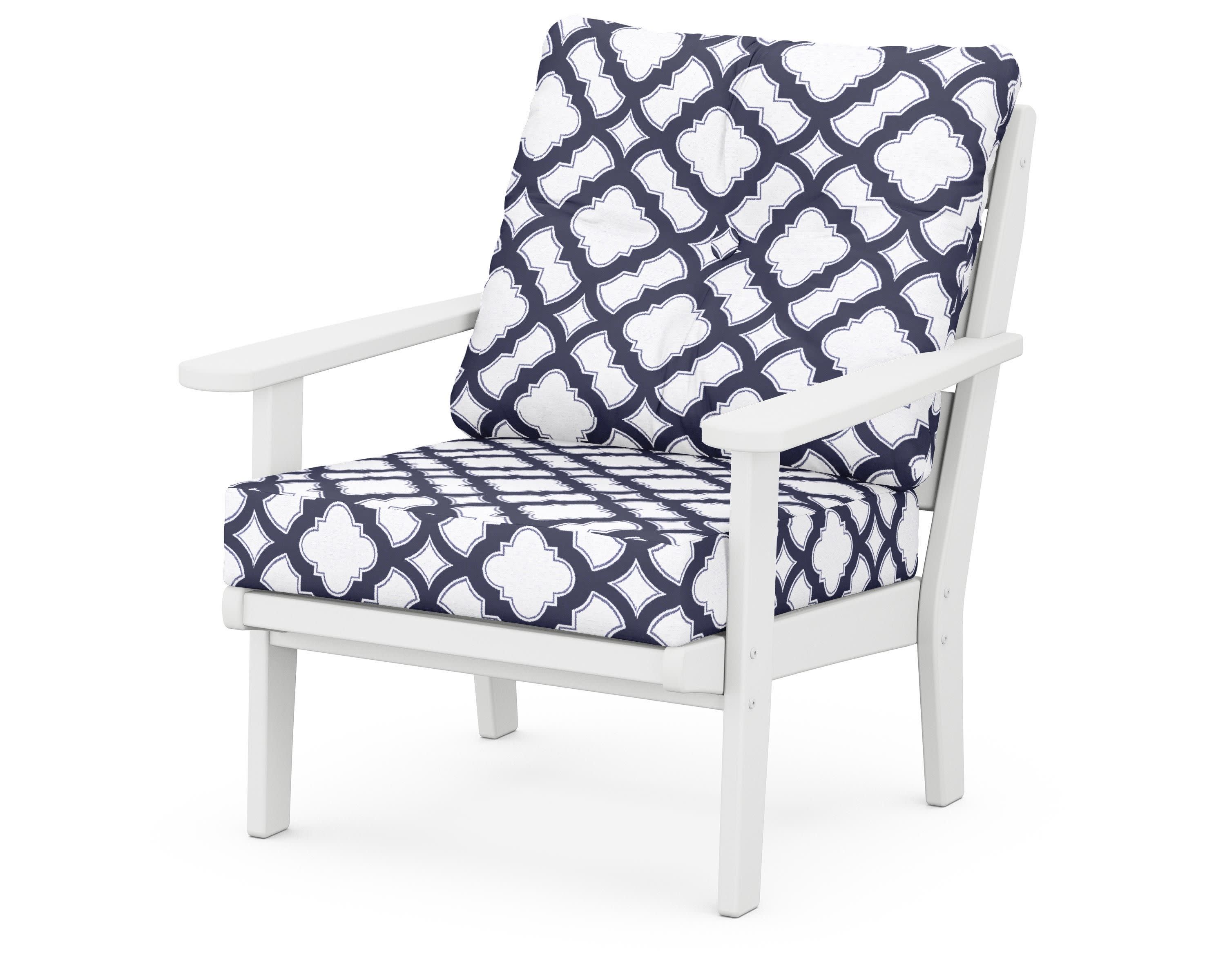 Lakeside Deep Seating Chair in White / Trellis Navy