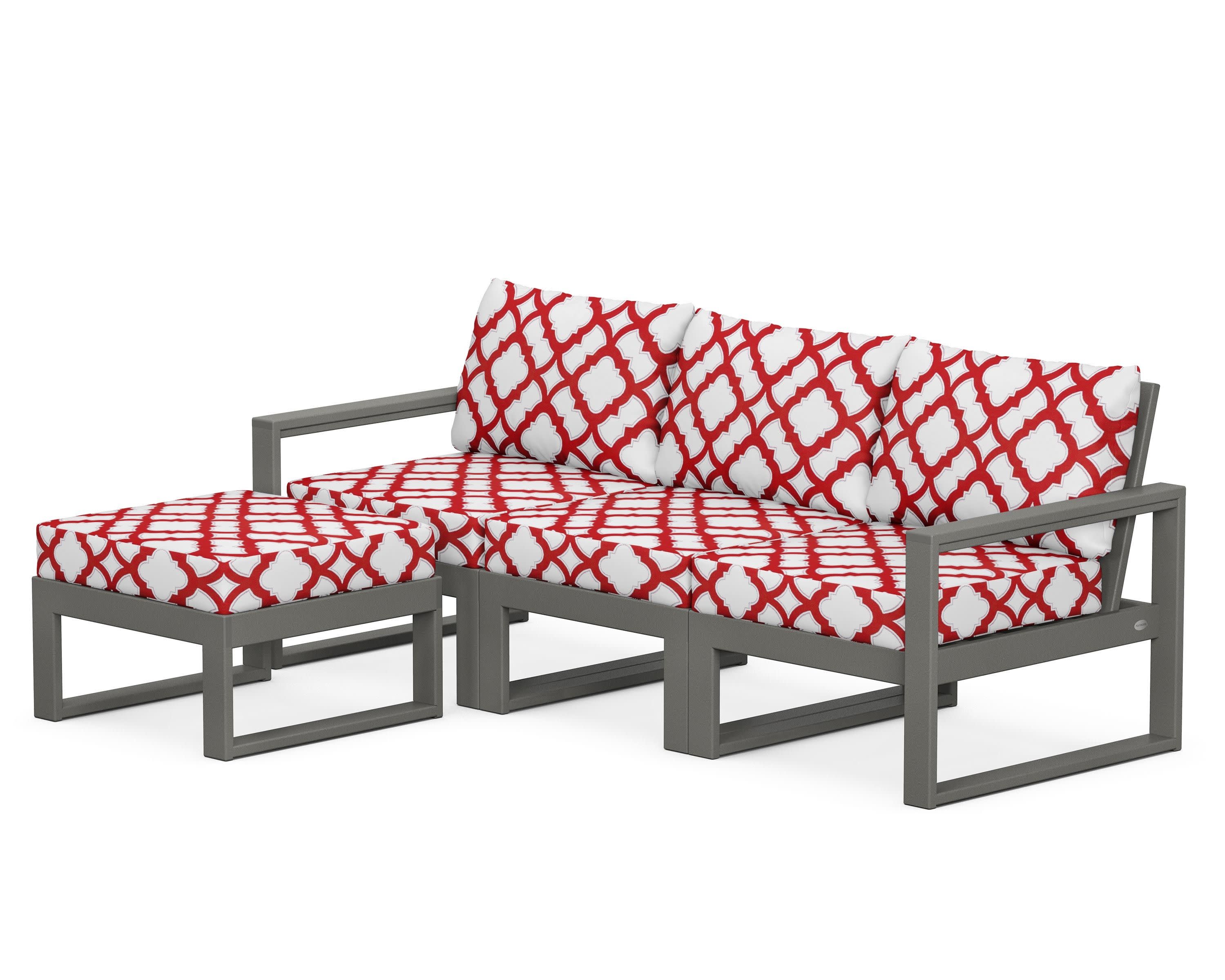 EDGE 4-Piece Modular Deep Seating Set with Ottoman in Slate Grey / Trellis Crimson
