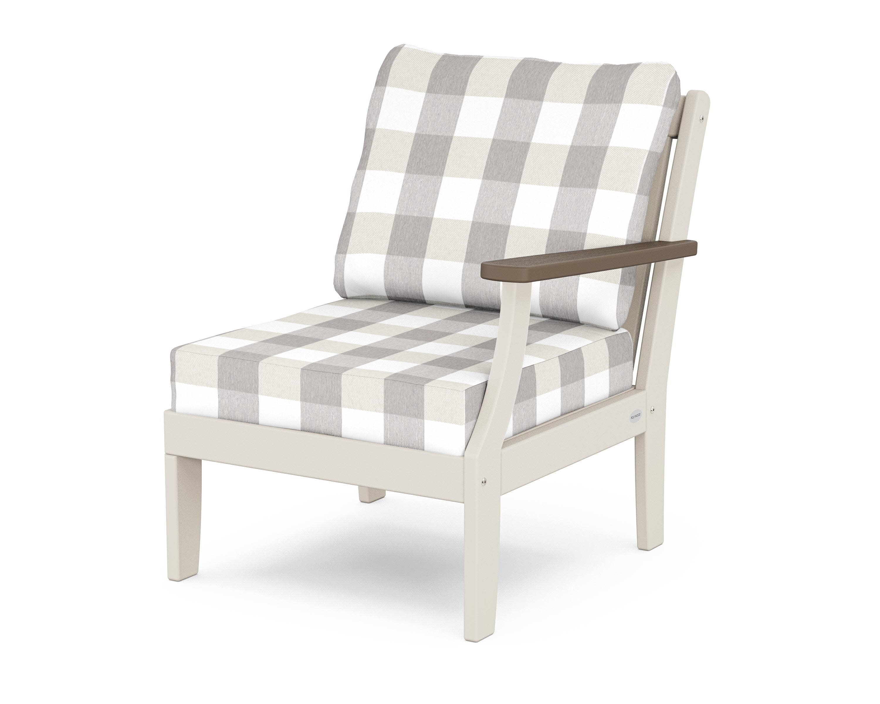 Braxton Modular Right Arm Chair in Sand / Kona / Buffalo Plaid Grey Mist