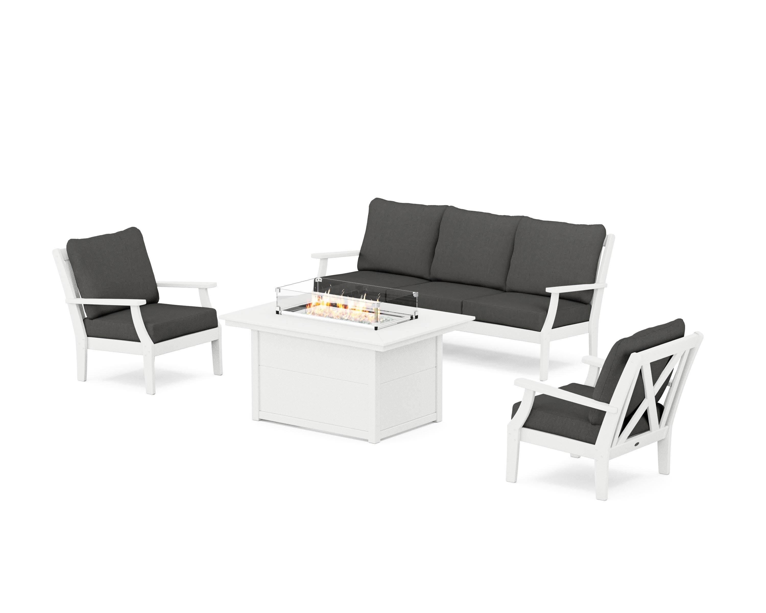 Braxton Deep Seating Fire Pit Table Set in White / Spectrum Carbon