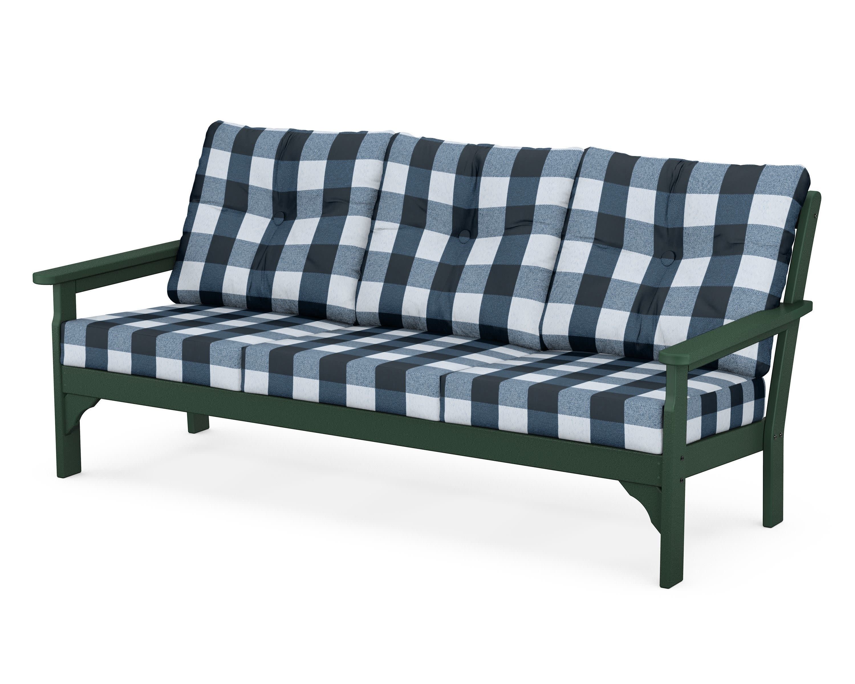 Vineyard Deep Seating Sofa in Green / Buffalo Plaid Marine Indigo