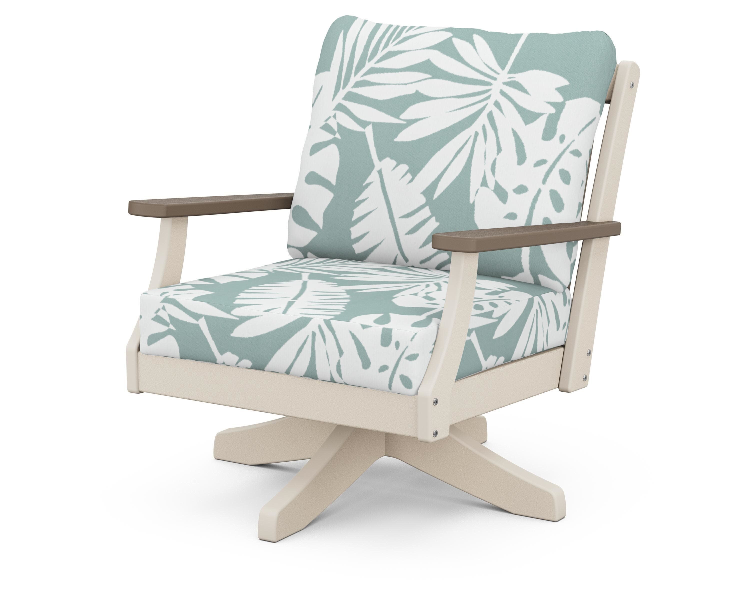 Braxton Deep Seating Swivel Chair in Sand / Kona / Leaf Glacier Spa