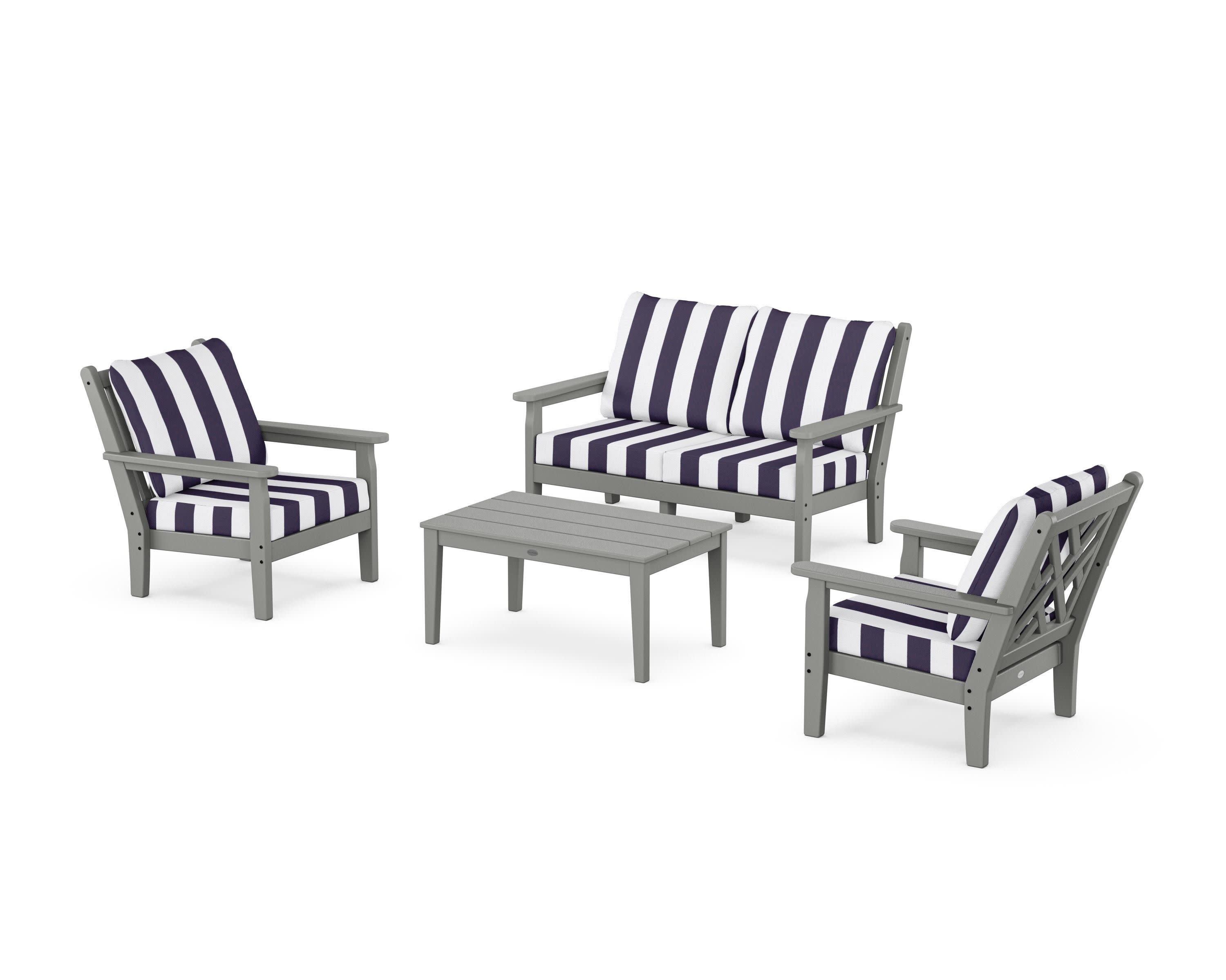 Chippendale 4-Piece Deep Seating Set with Loveseat in Slate Grey / Cabana Stripe Navy