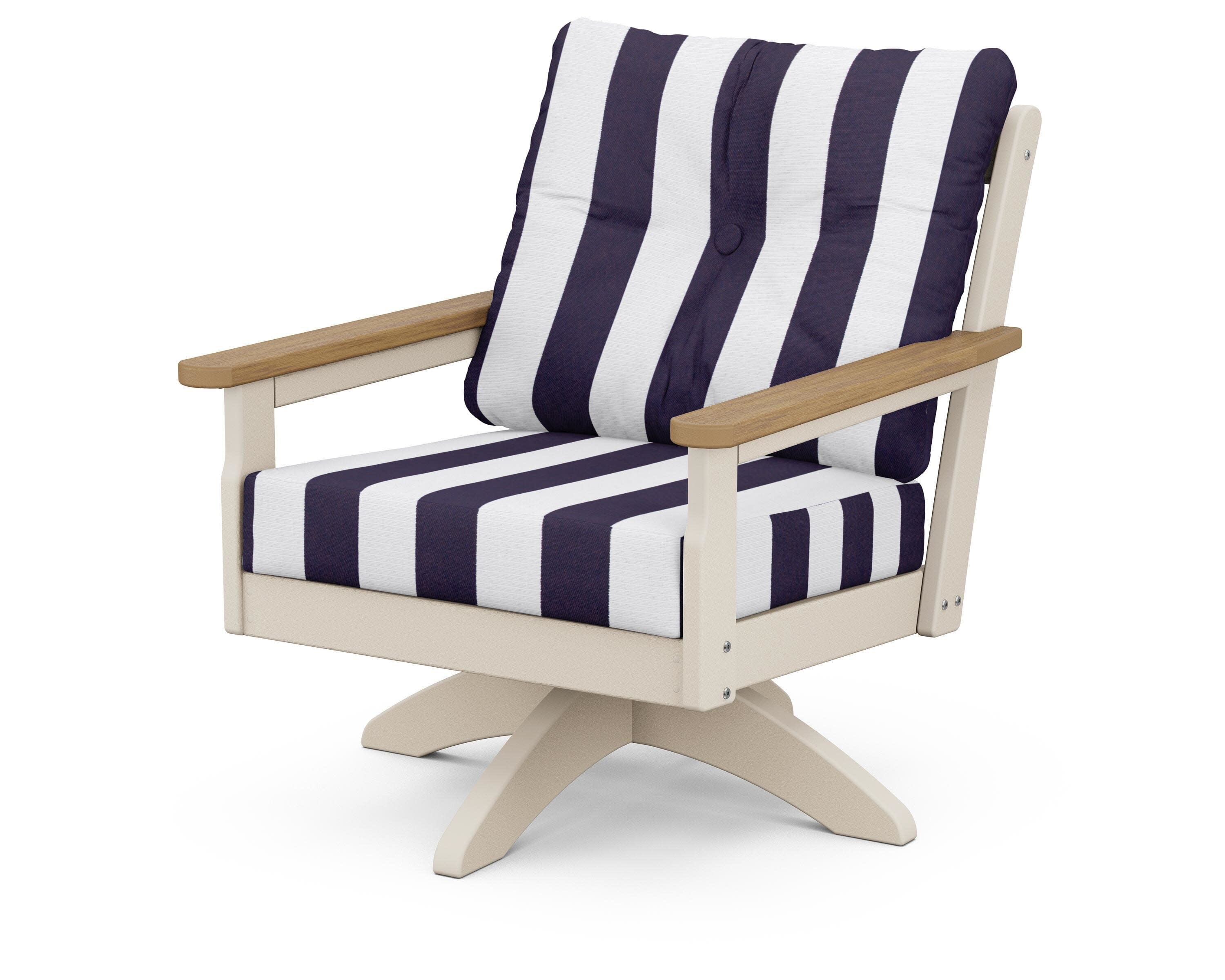 Vineyard Deep Seating Swivel Chair in Sand / Natural / Cabana Stripe Navy