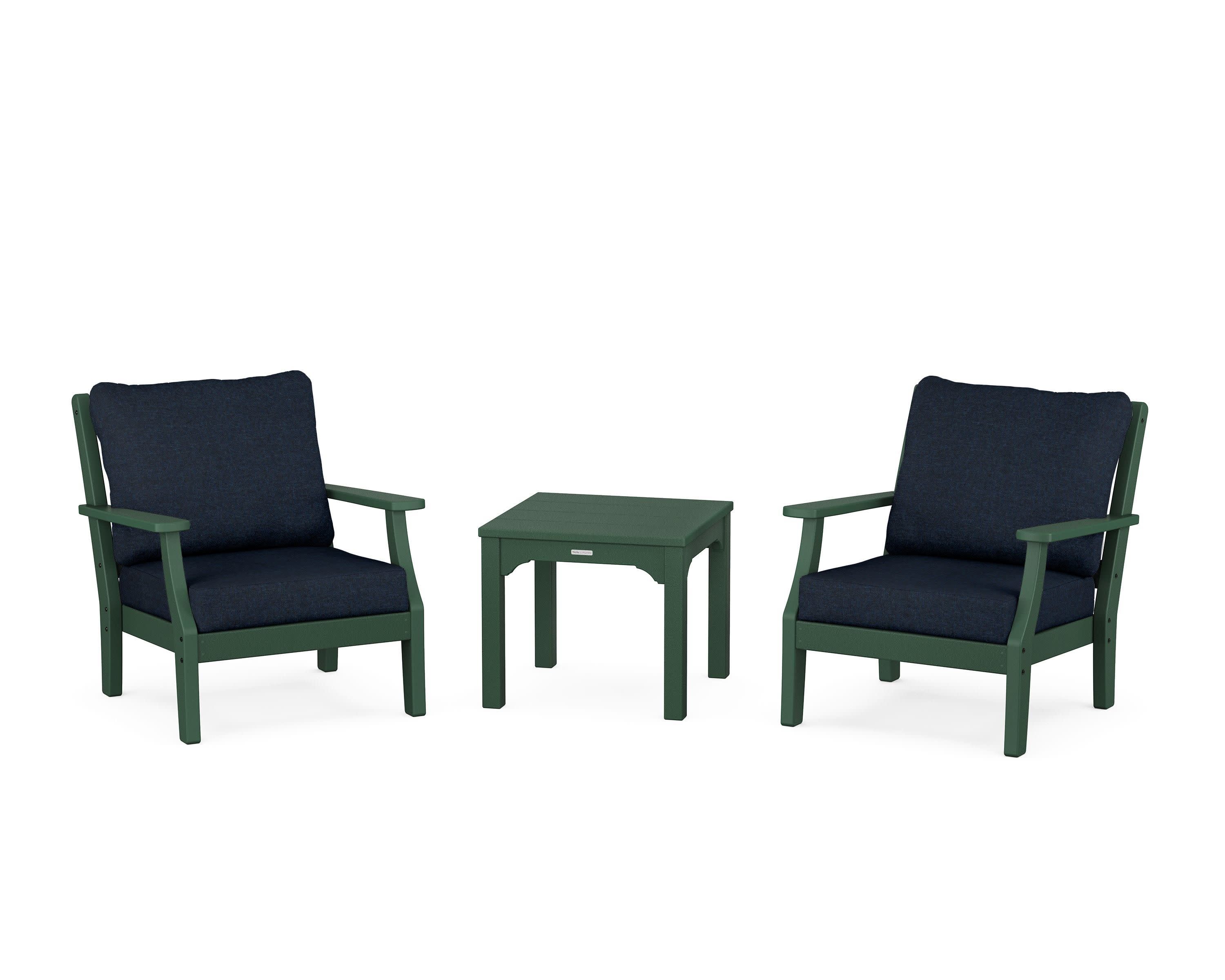 Chinoiserie 3-Piece Deep Seating Set in Green / Marine Indigo