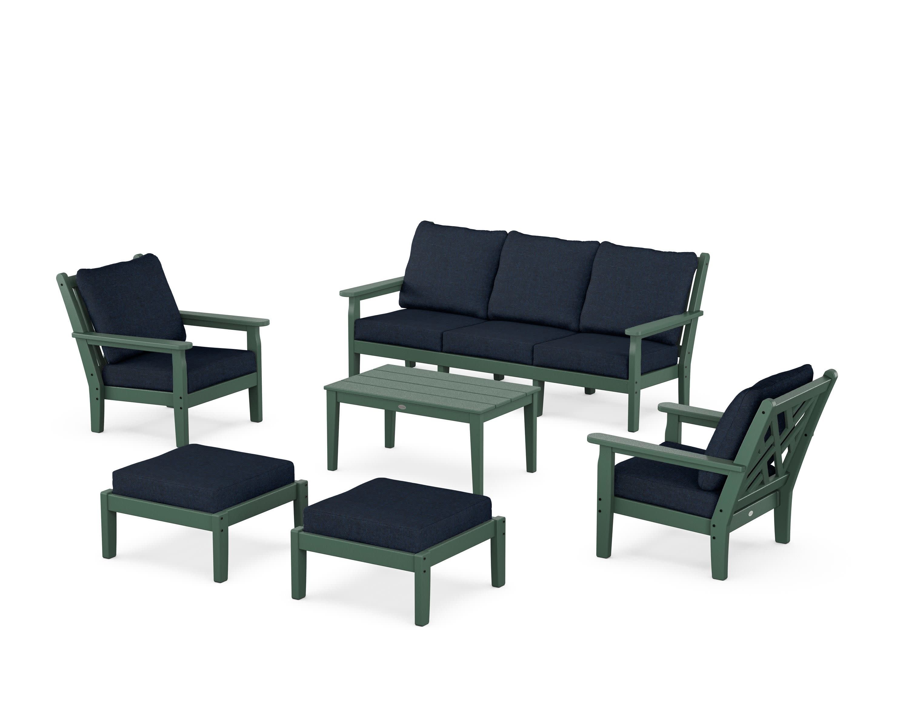 Chippendale 6-Piece Lounge Sofa Set in Green / Marine Indigo