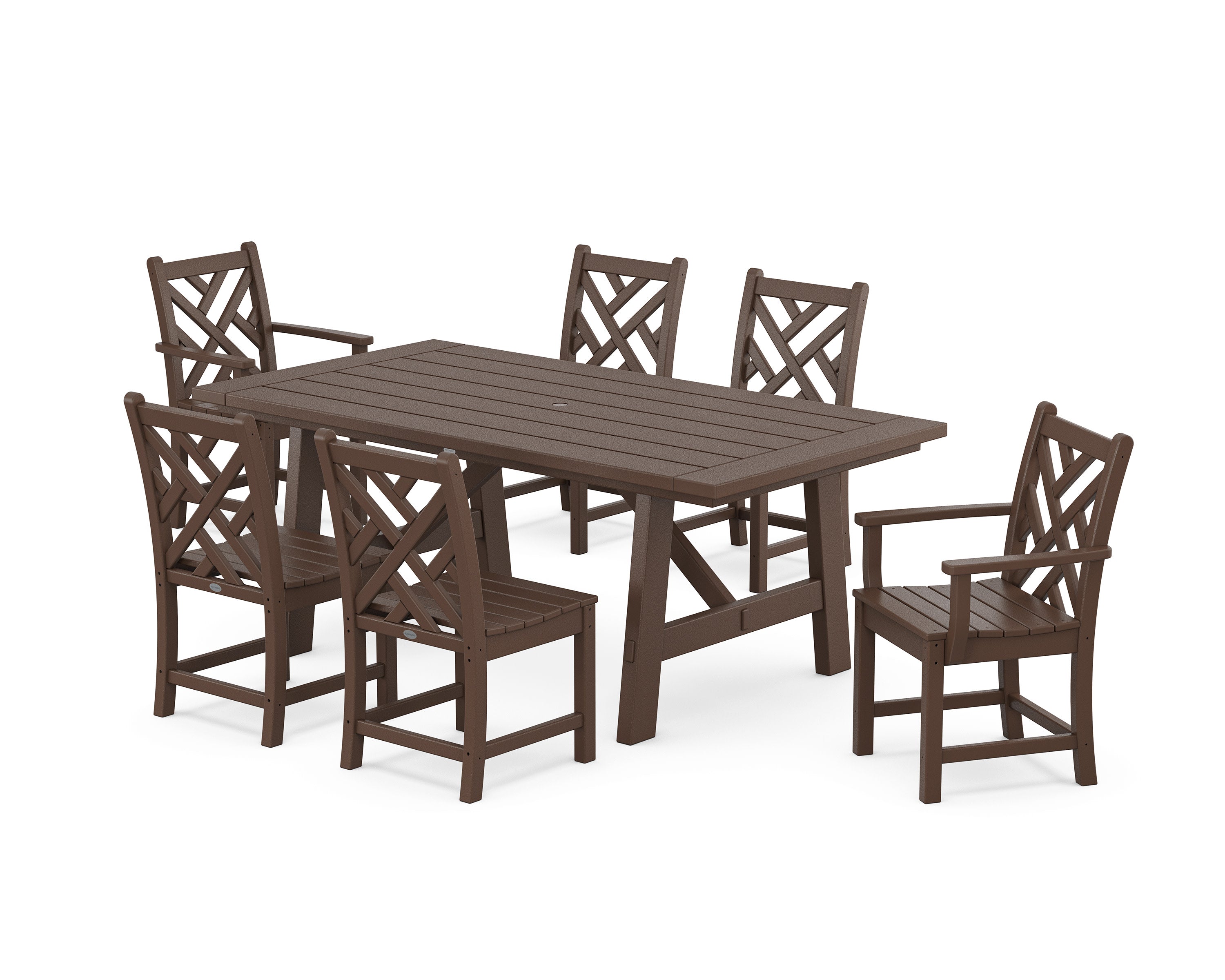 Chippendale 7-Piece Rustic Farmhouse Dining Set in Mahogany