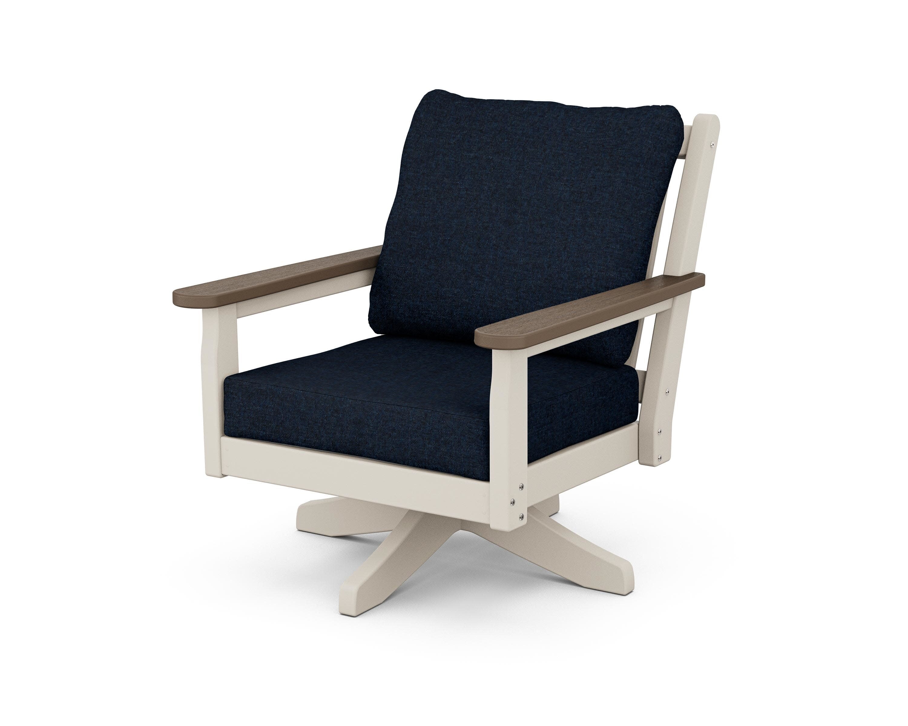 Chippendale Deep Seating Swivel Chair in Sand / Kona / Marine Indigo