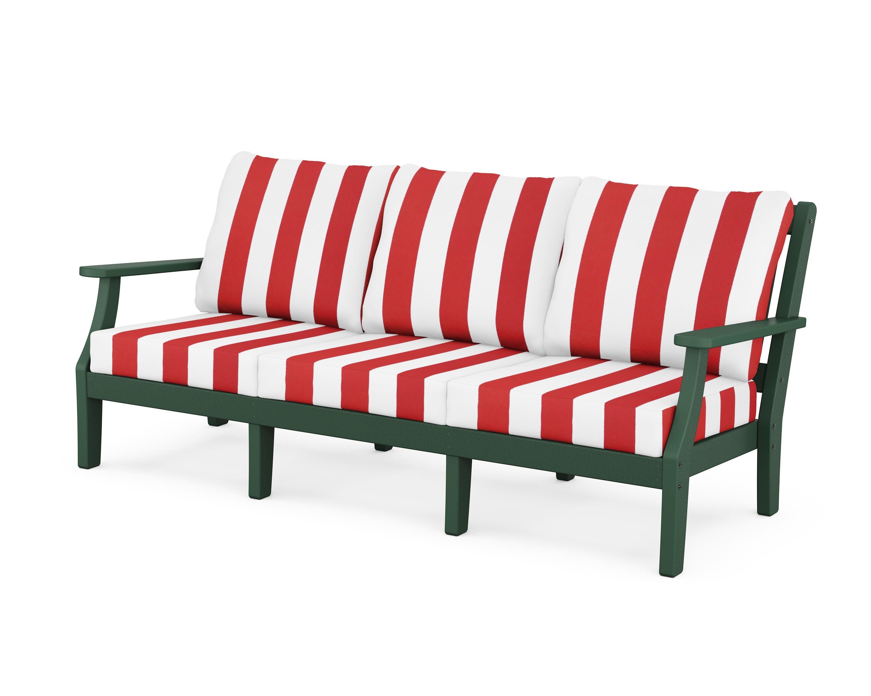 Chinoiserie Deep Seating Sofa in Green / Cabana Stripe Crimson