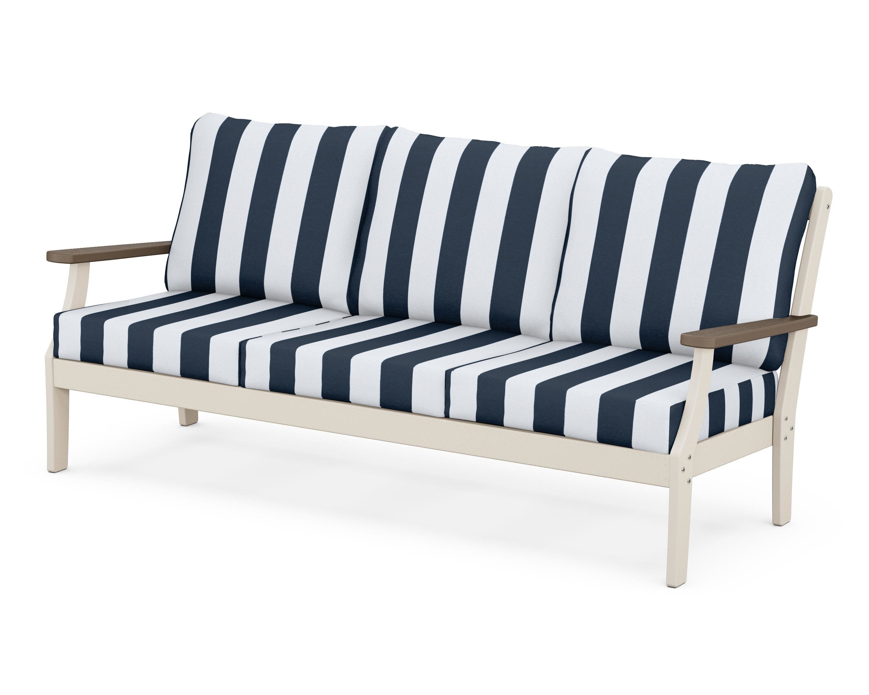 Braxton Deep Seating Sofa in Sand / Kona / Cabana Stripe Marine Indigo