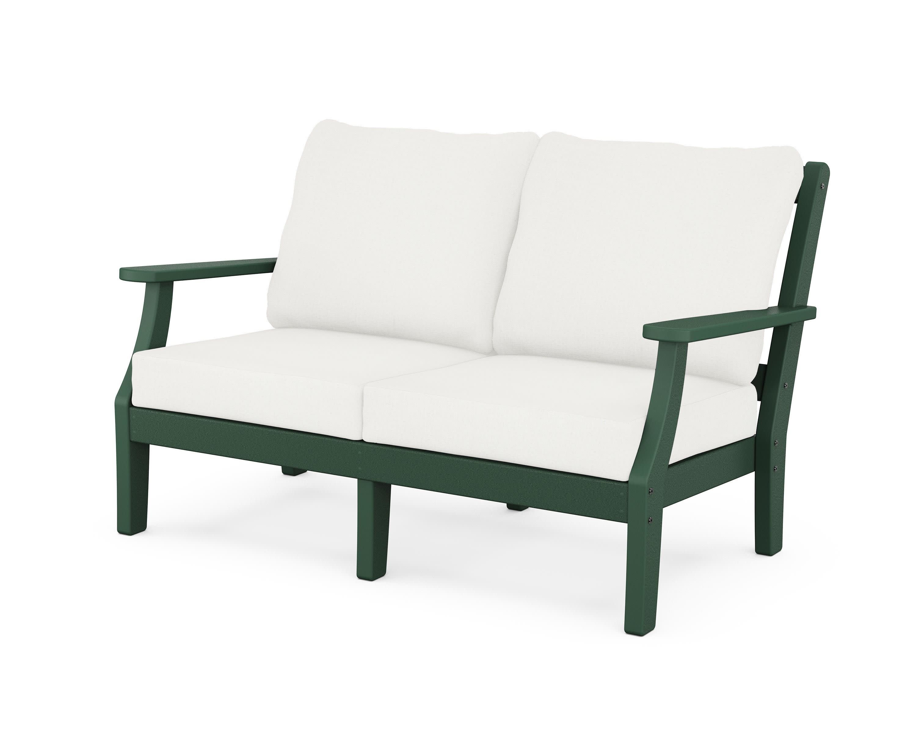 Chinoiserie Deep Seating Loveseat in Green / Natural Linen
