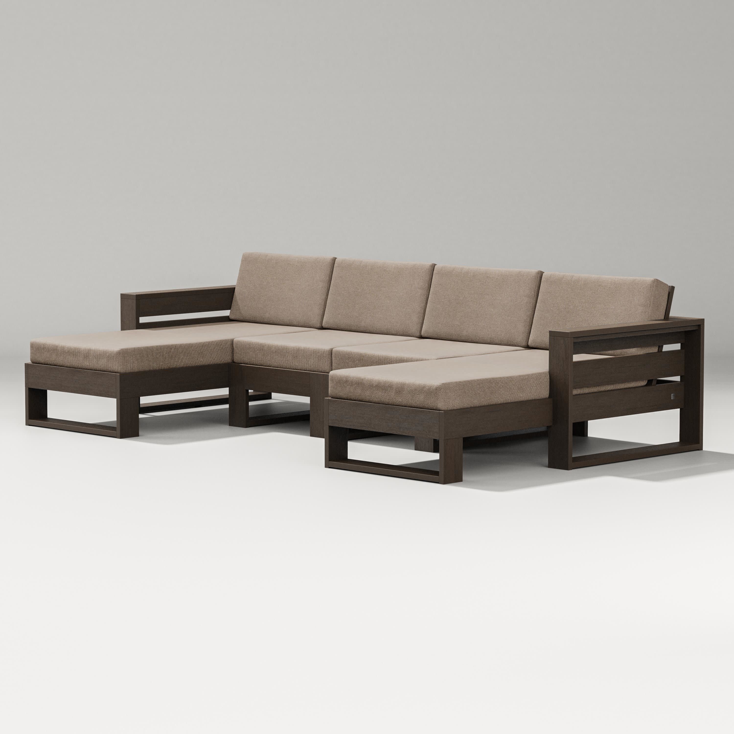 Latitude Double Chaise Sectional in Kona / Spiced Burlap
