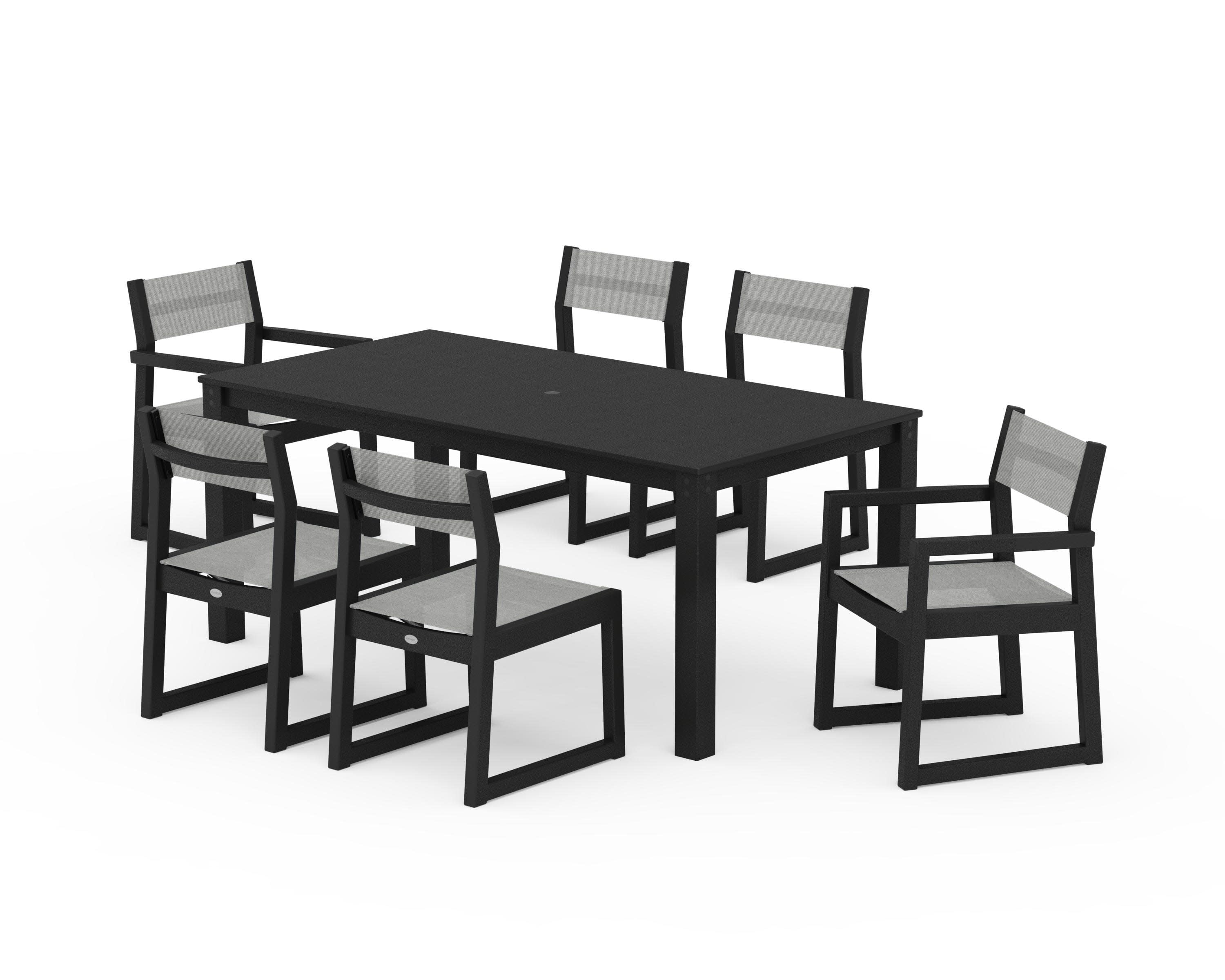 EDGE Sling 7-Piece Parsons Dining Set in Black / Metallic Sling