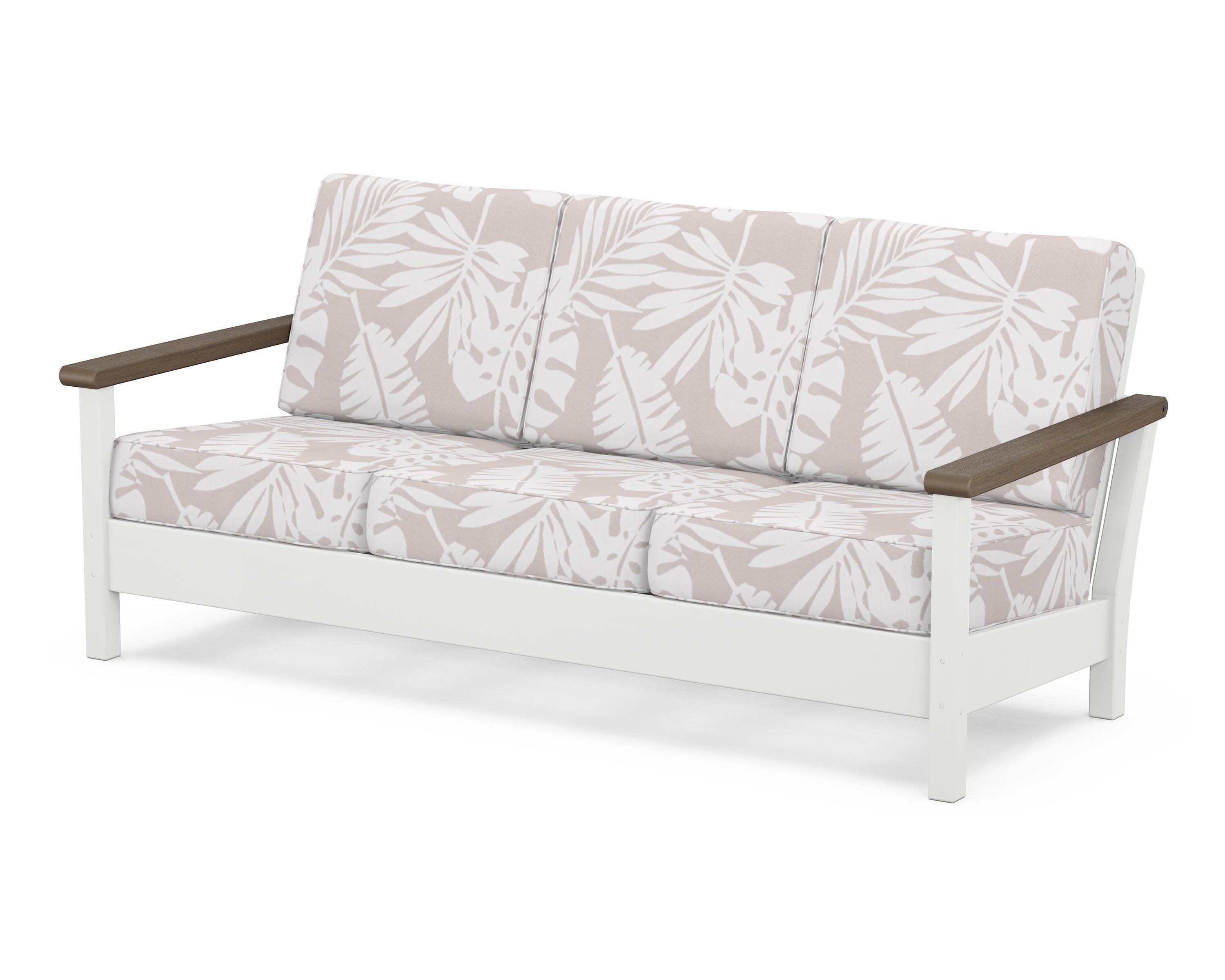 Harbour Deep Seating Sofa in White / Kona / Leaf Dune Burlap