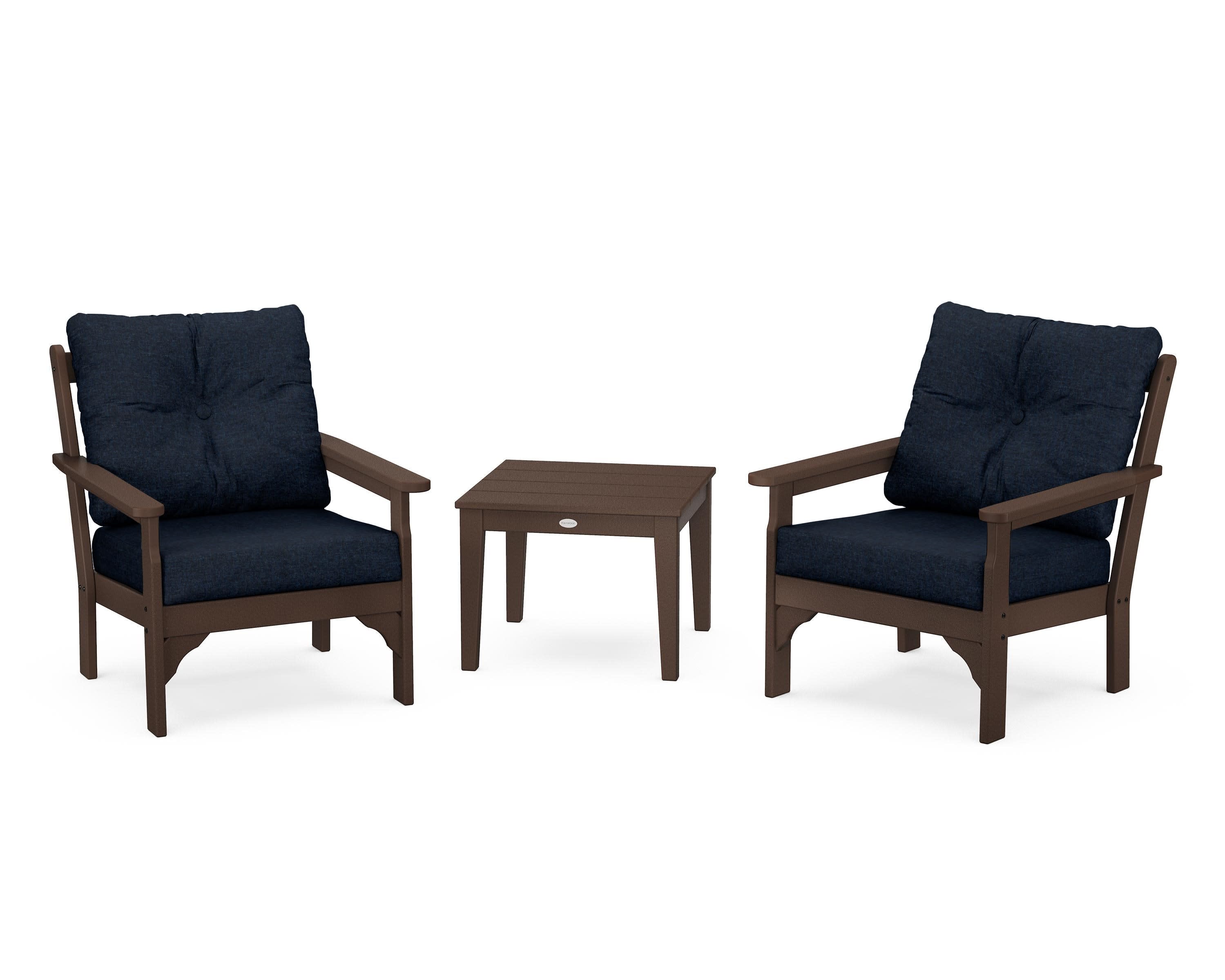 Vineyard 3-Piece Deep Seating Set in Mahogany / Marine Indigo